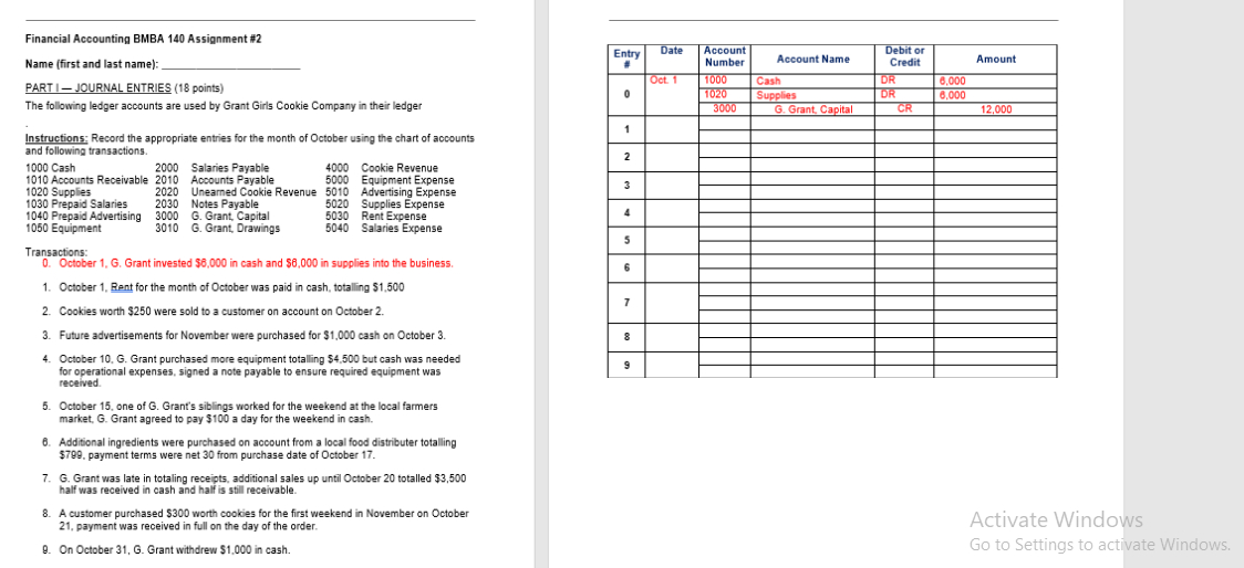  Financial Accounting BMBA 140 Assignment #2 Name (first and last name):