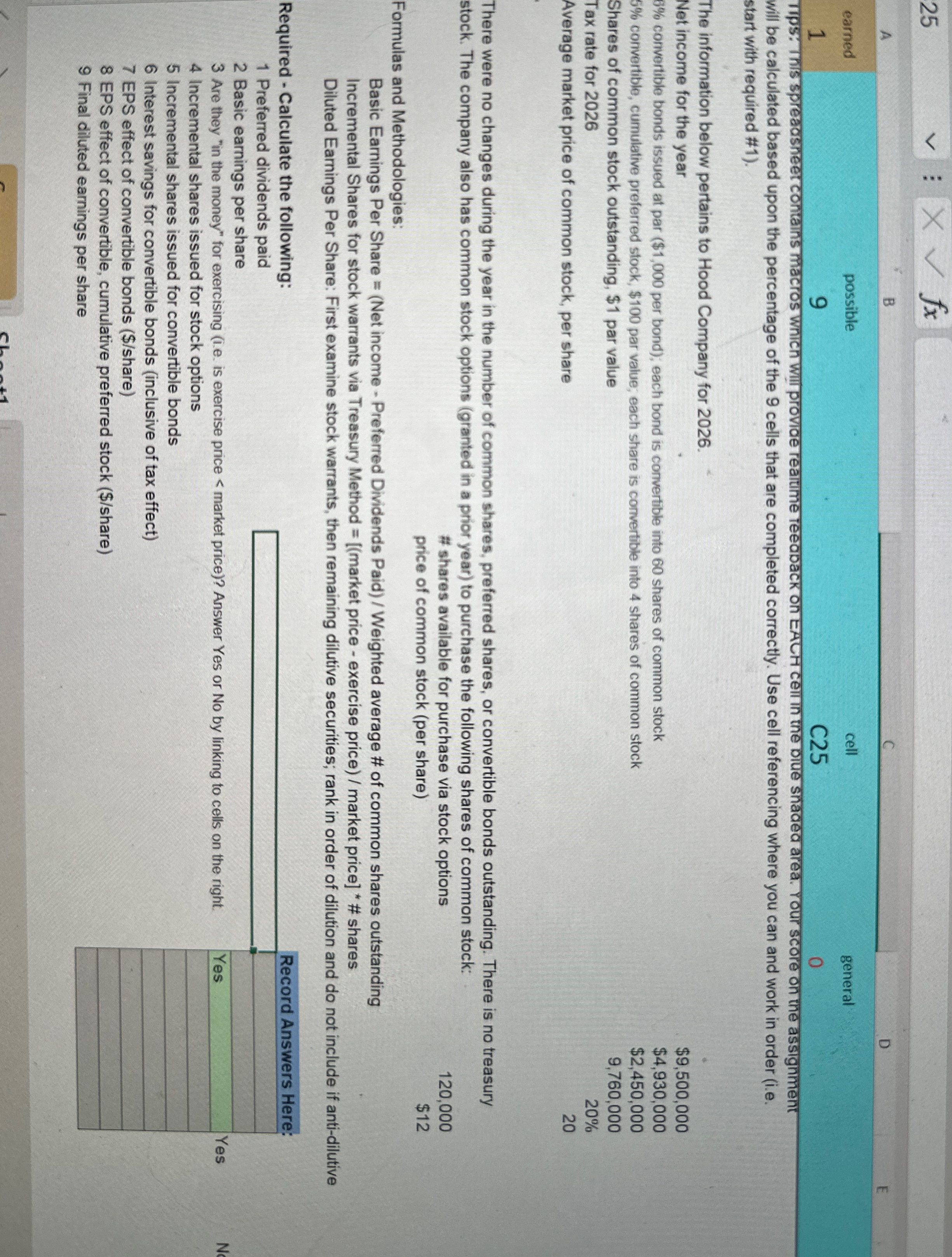 1 9 C25 0 Tlps: This spreadsneet contalins macros wnich will provide