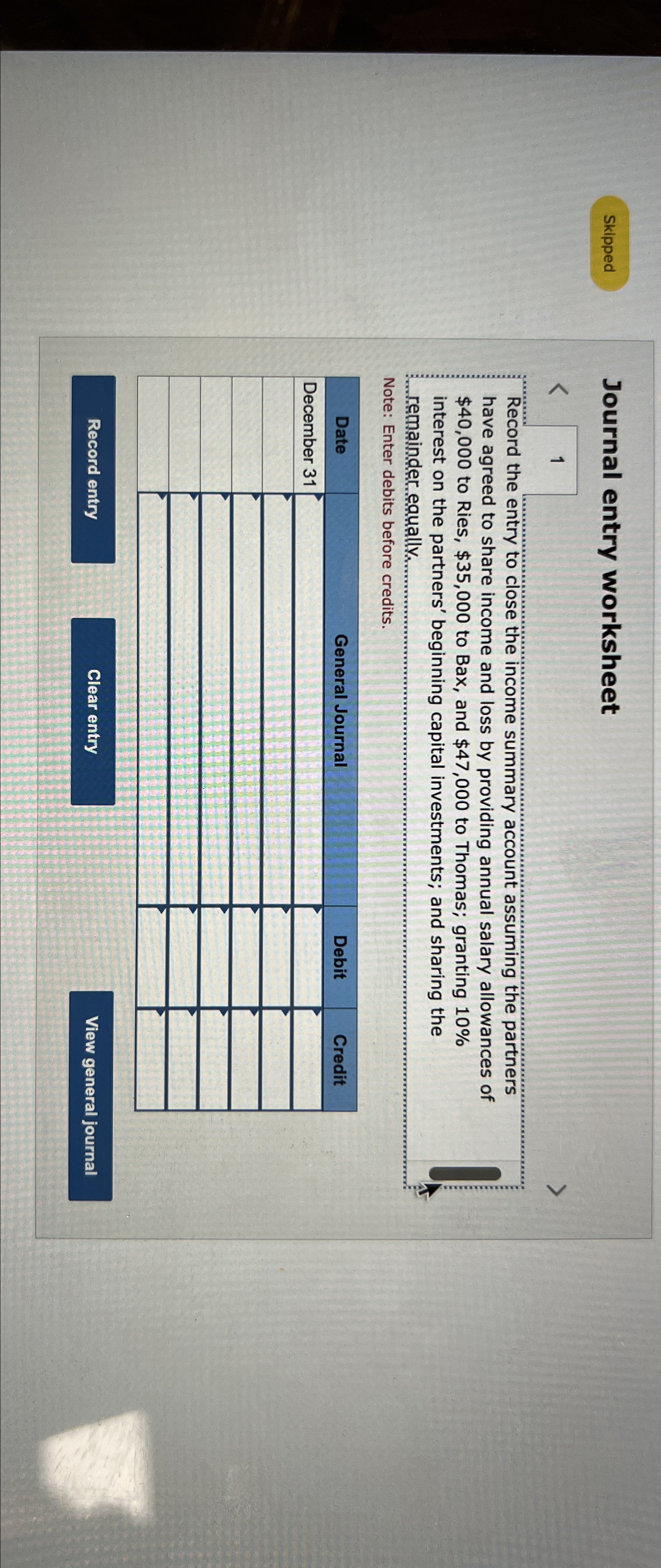 summary account assuming the partners have agreed to share income and loss