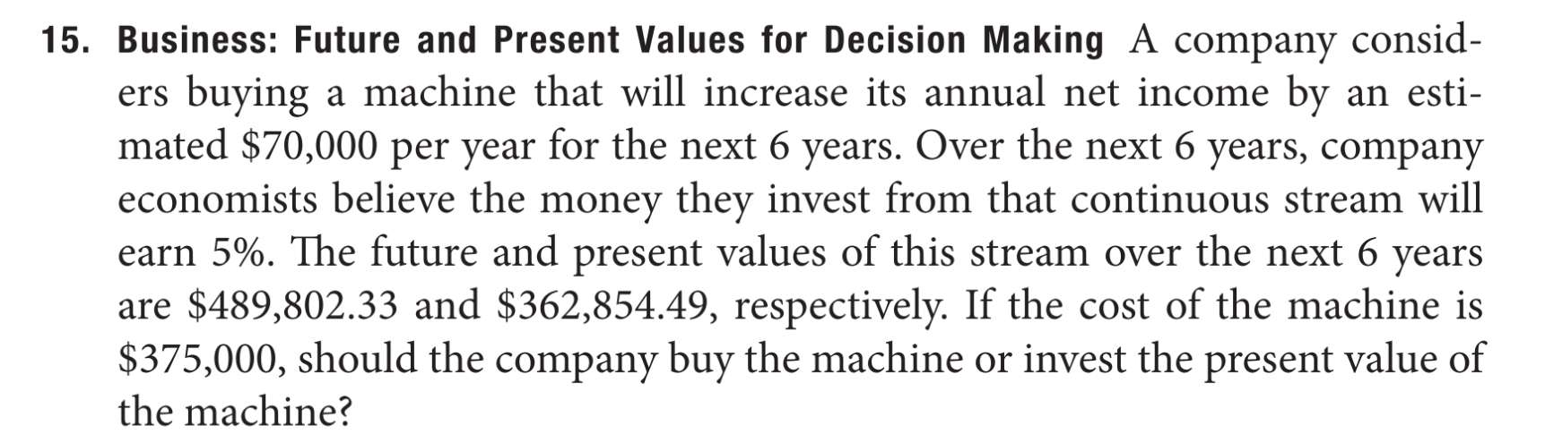ers buying a machine that will increase its annual net income by