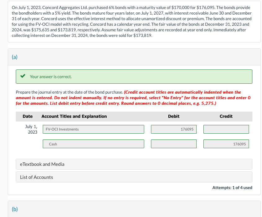 for the sale of the bond on December 31,2024. Include the reclassification