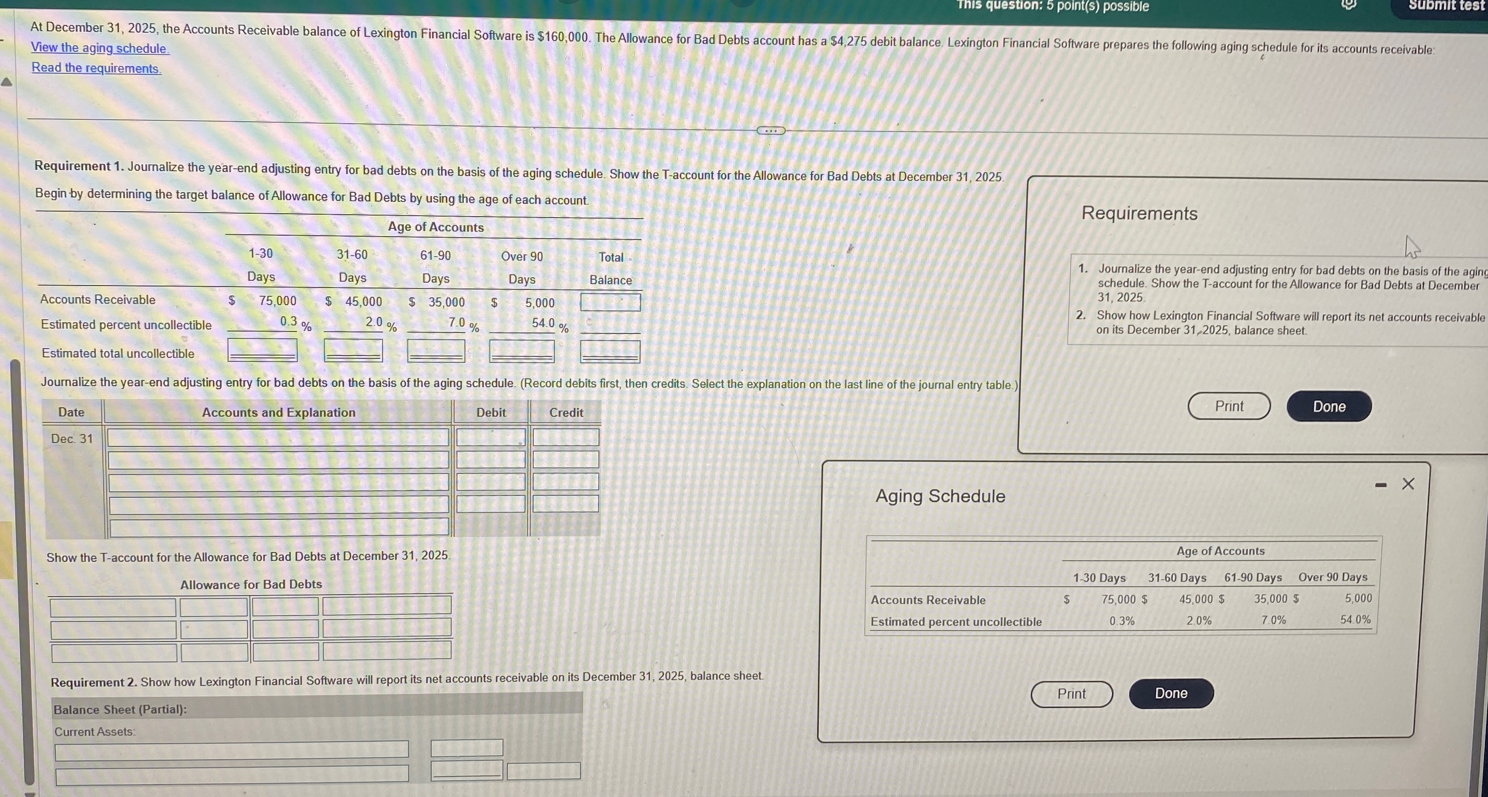 year-end adjusting entry for bad debts on the basis of the aging