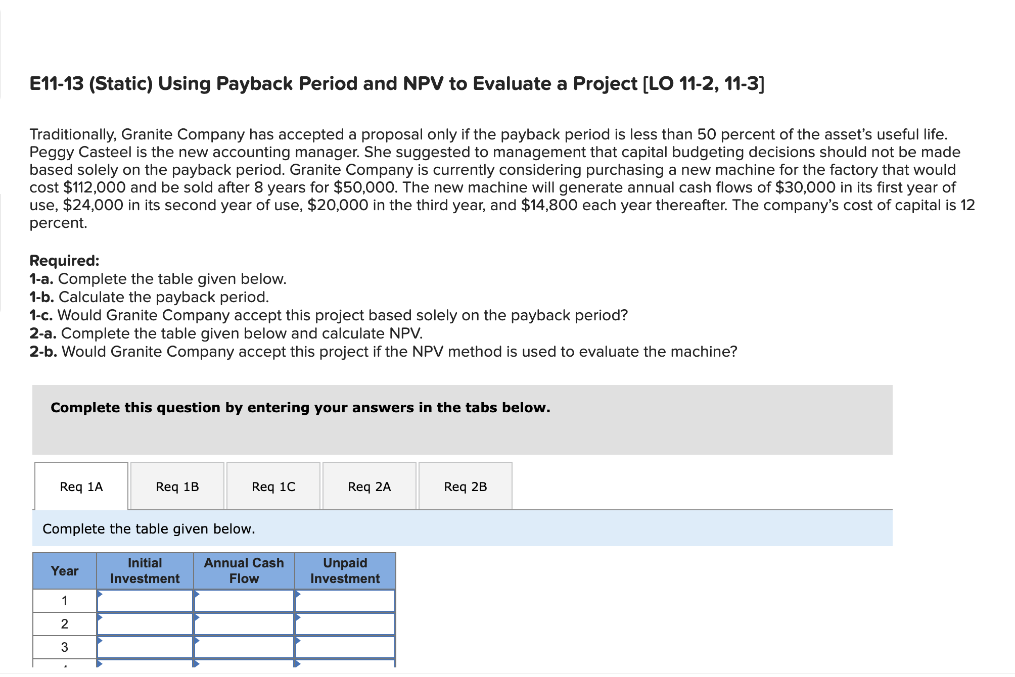 11-2,11-3] Traditionally, Granite Company has accepted a proposal only if the payback