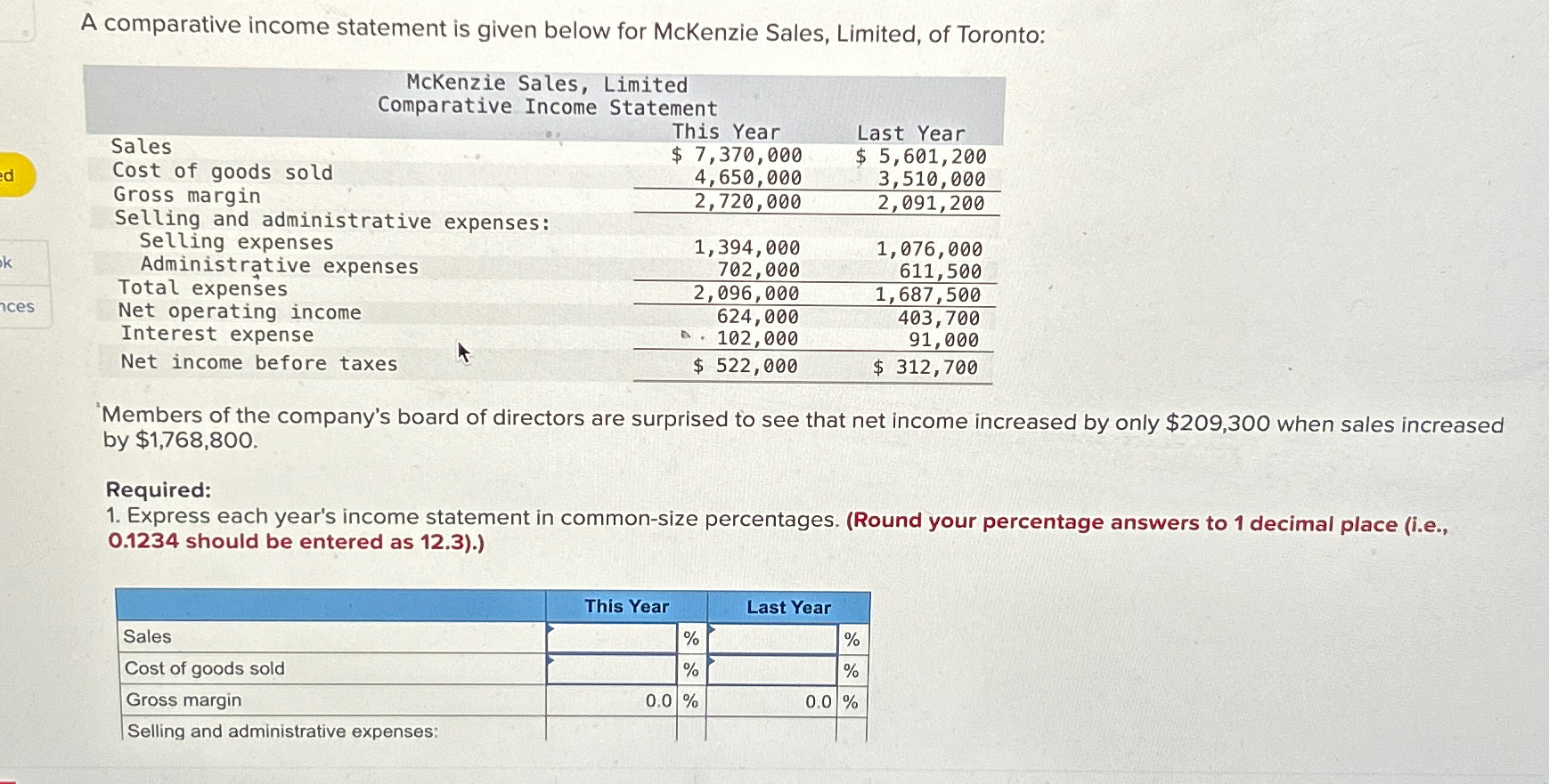 A comparative income statement is given below for McKenzie Sales, Limited,