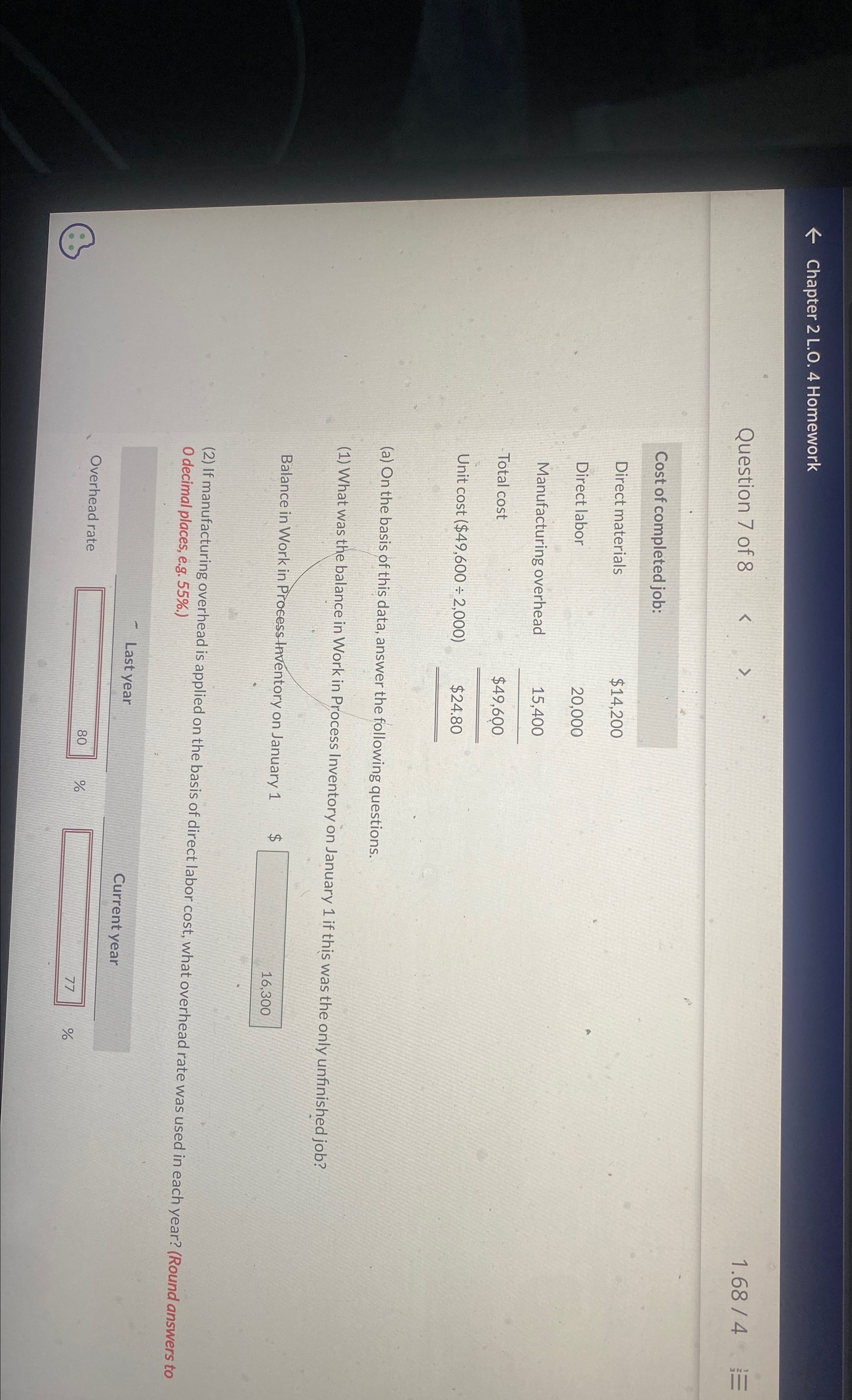 completed job:],[Direct materials,$14,200 