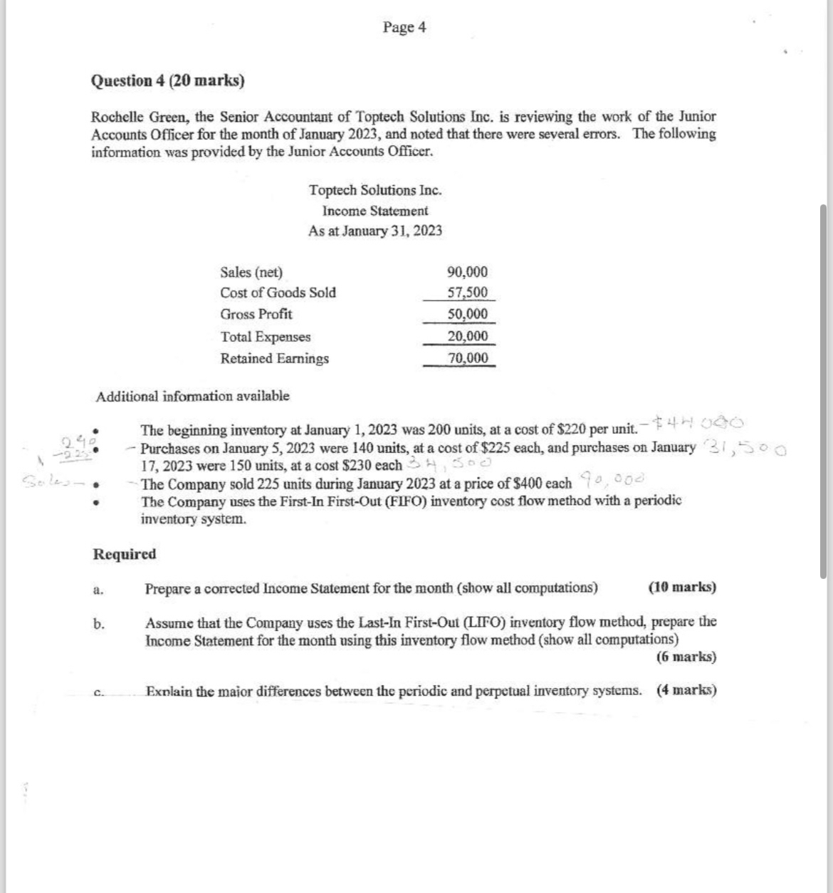Page 4 Question 4(20 marks) Rochelle Green, the Senior Accountant of