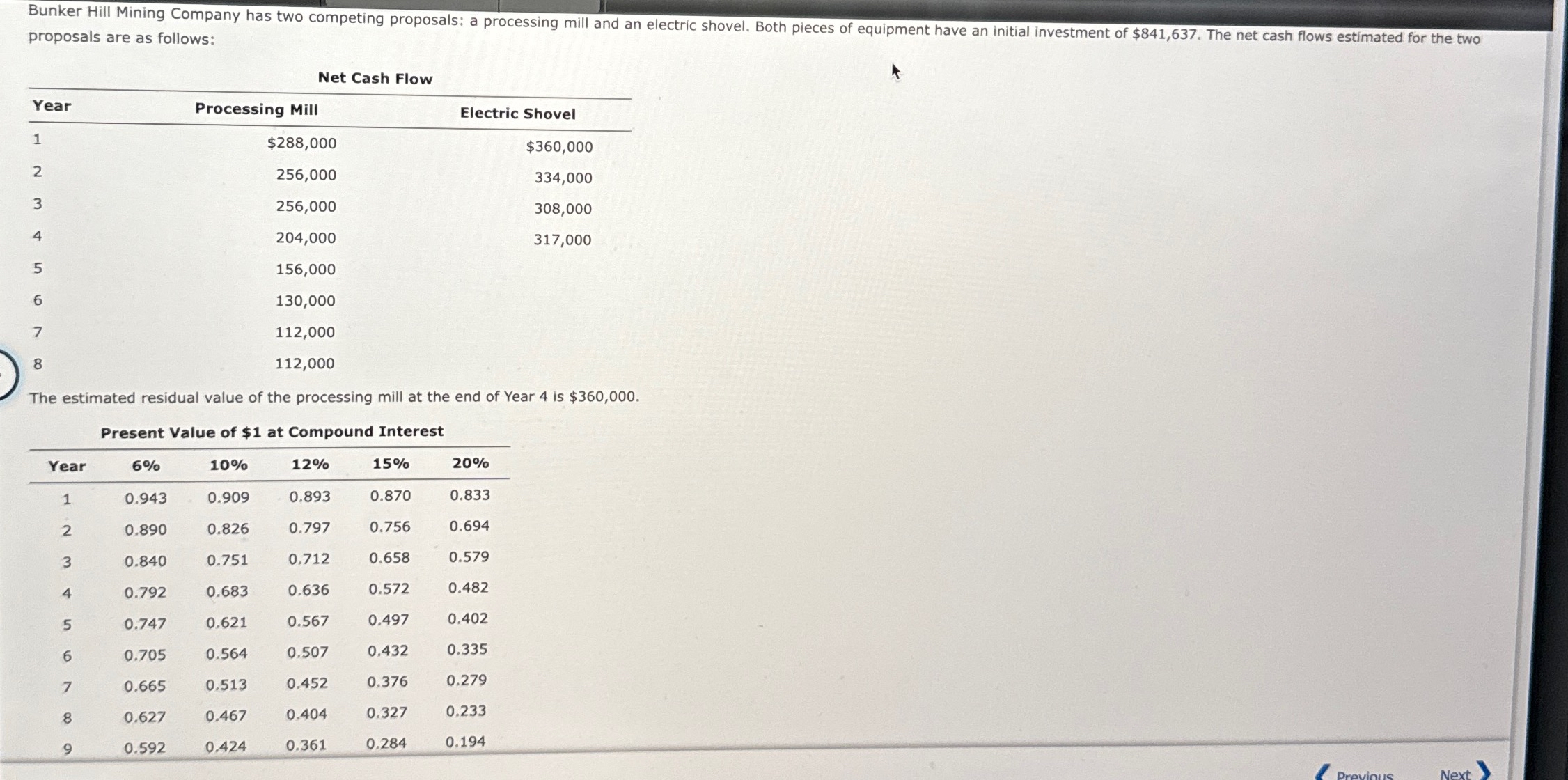  Determine which equipment should be favored, comparing the net present values