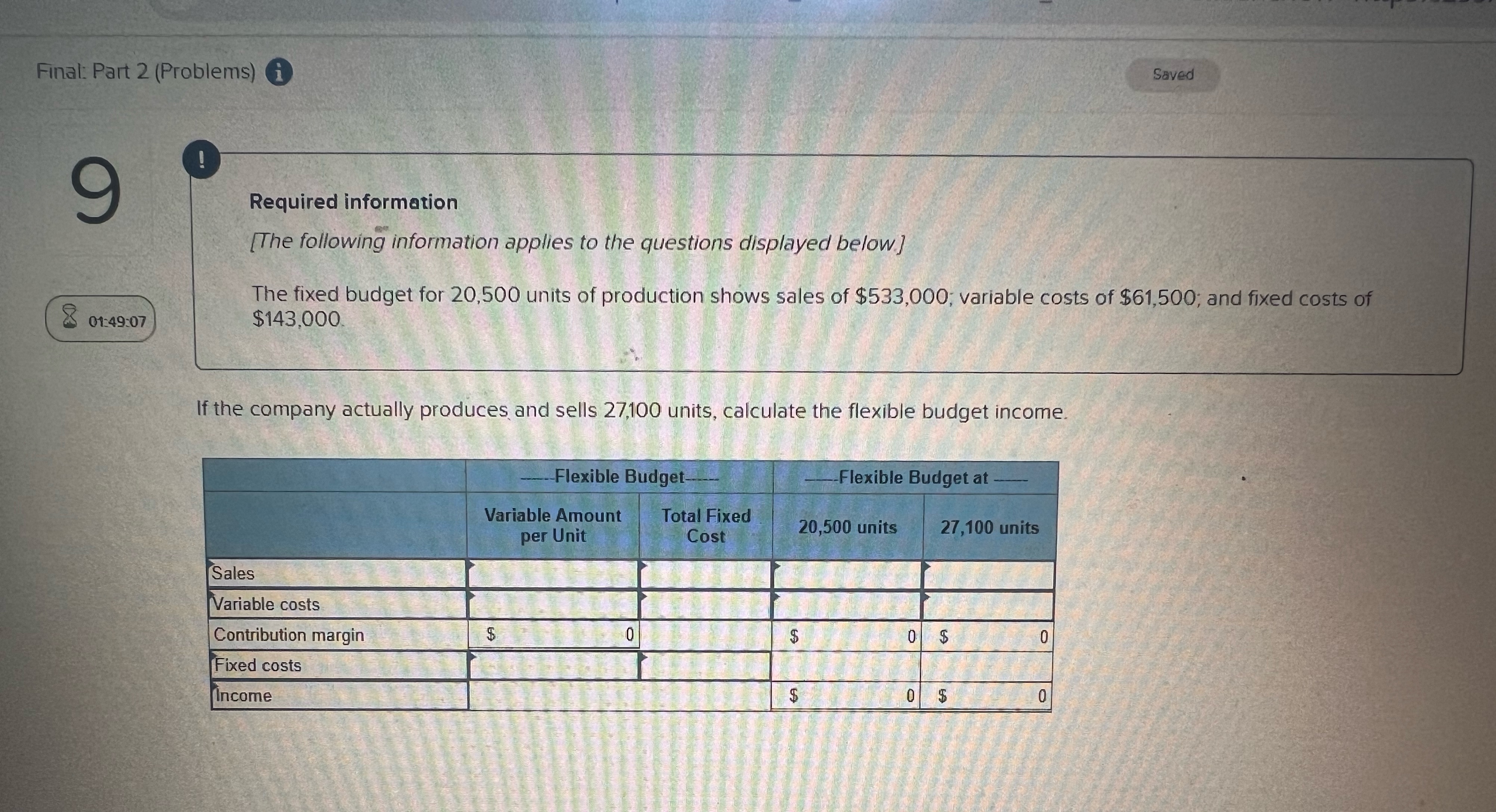 Final: Part 2 (Problems) O Required information IThe following information applies to