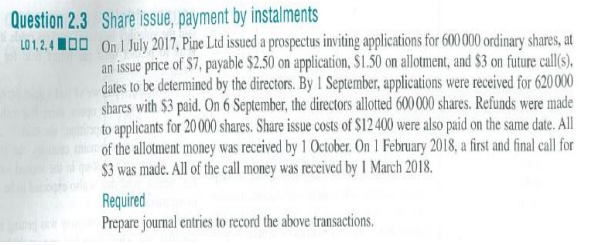 Question 2.3 Share issue, payment by instalments L01,2.4 OUD On July