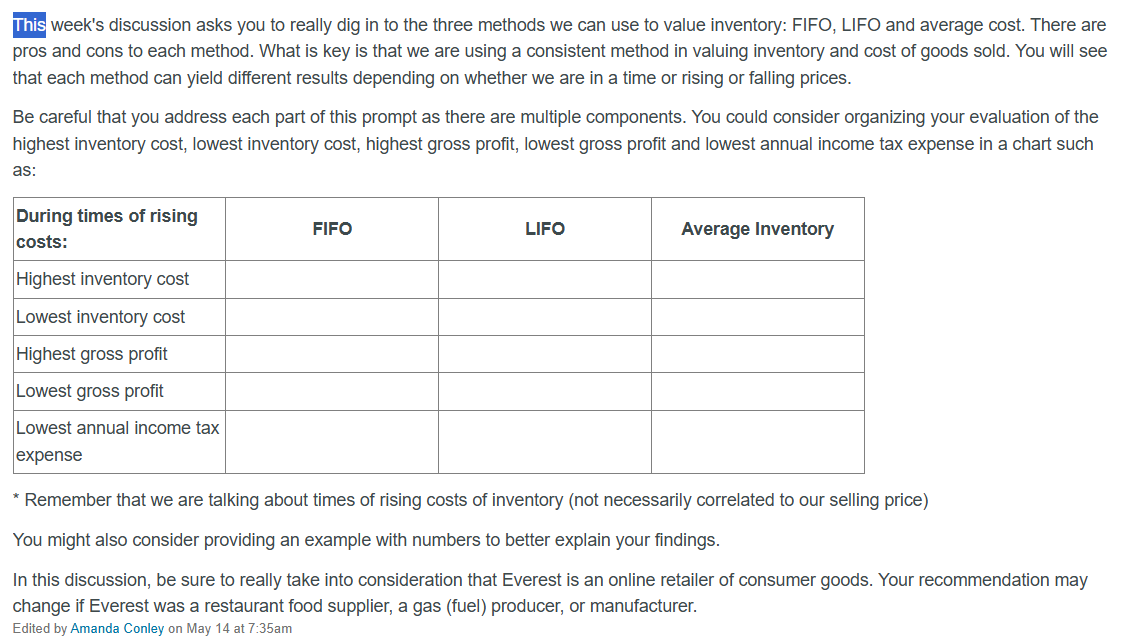inventory: FIFO, LIFO and average cost. There are pros and cons to