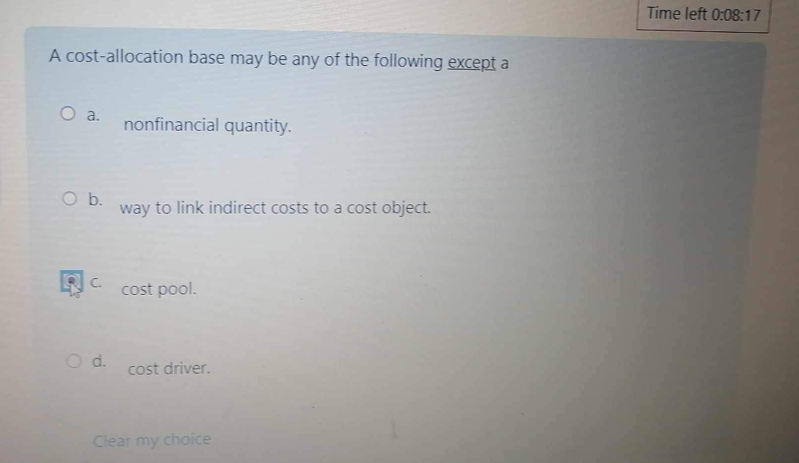  A cost-allocation base may be any of the following except a