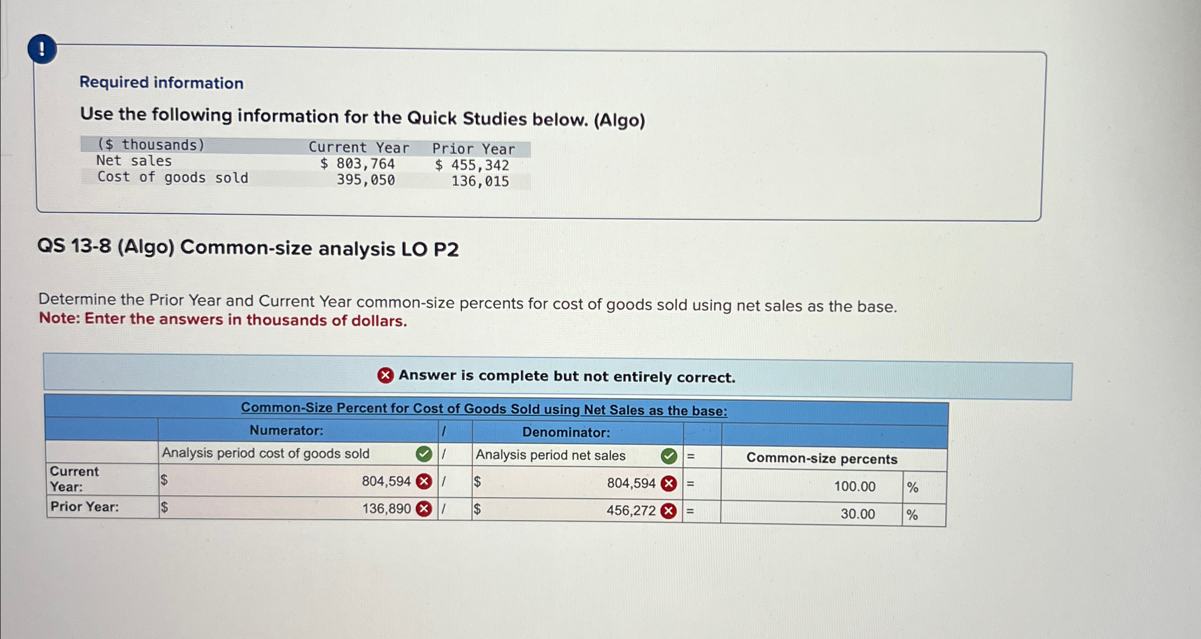 Required information Use the following information for the Quick Studies below.