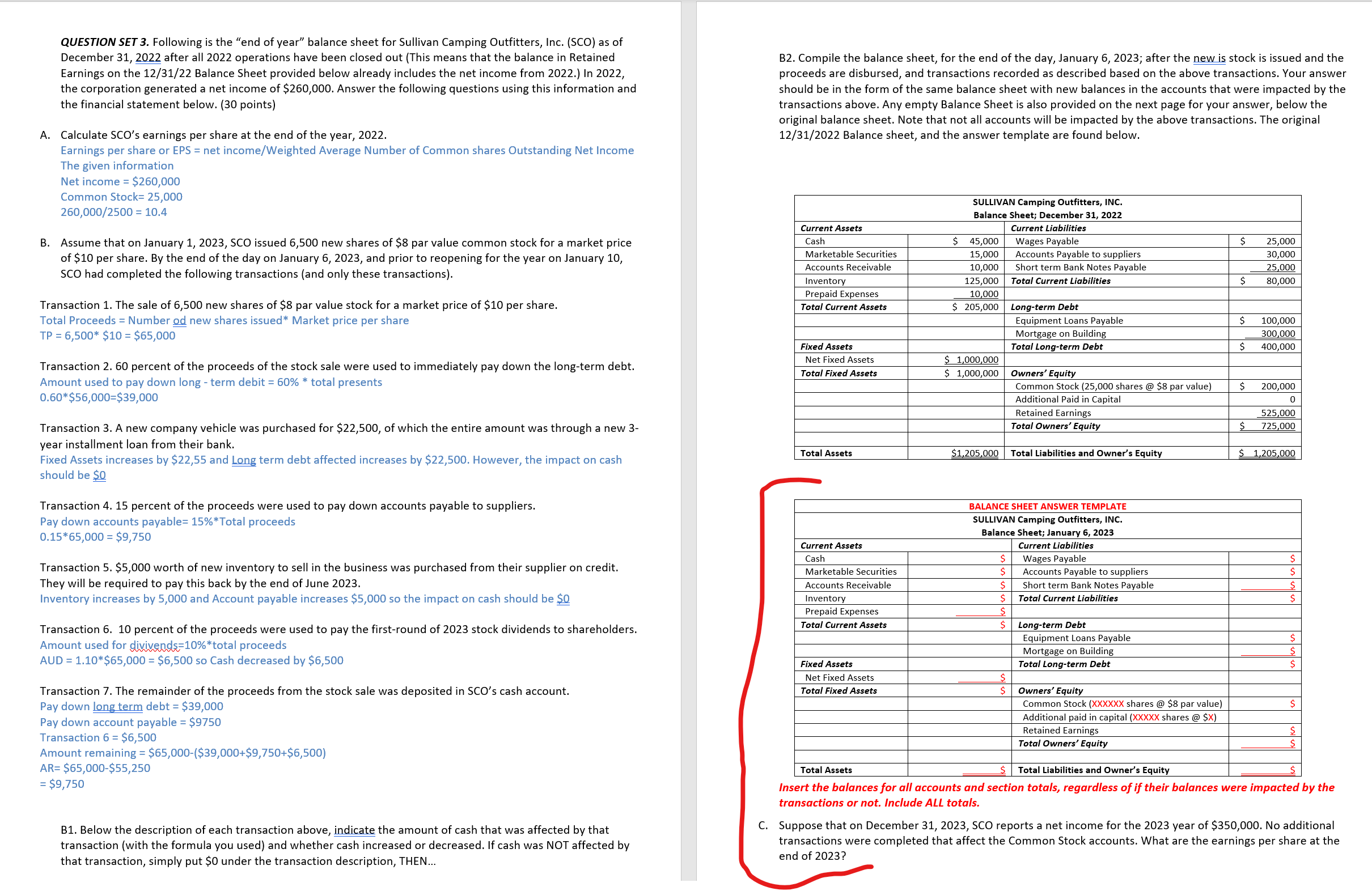 sheet for Sullivan Camping Outfitters, Inc. (SCO) as of December 31, 2022
