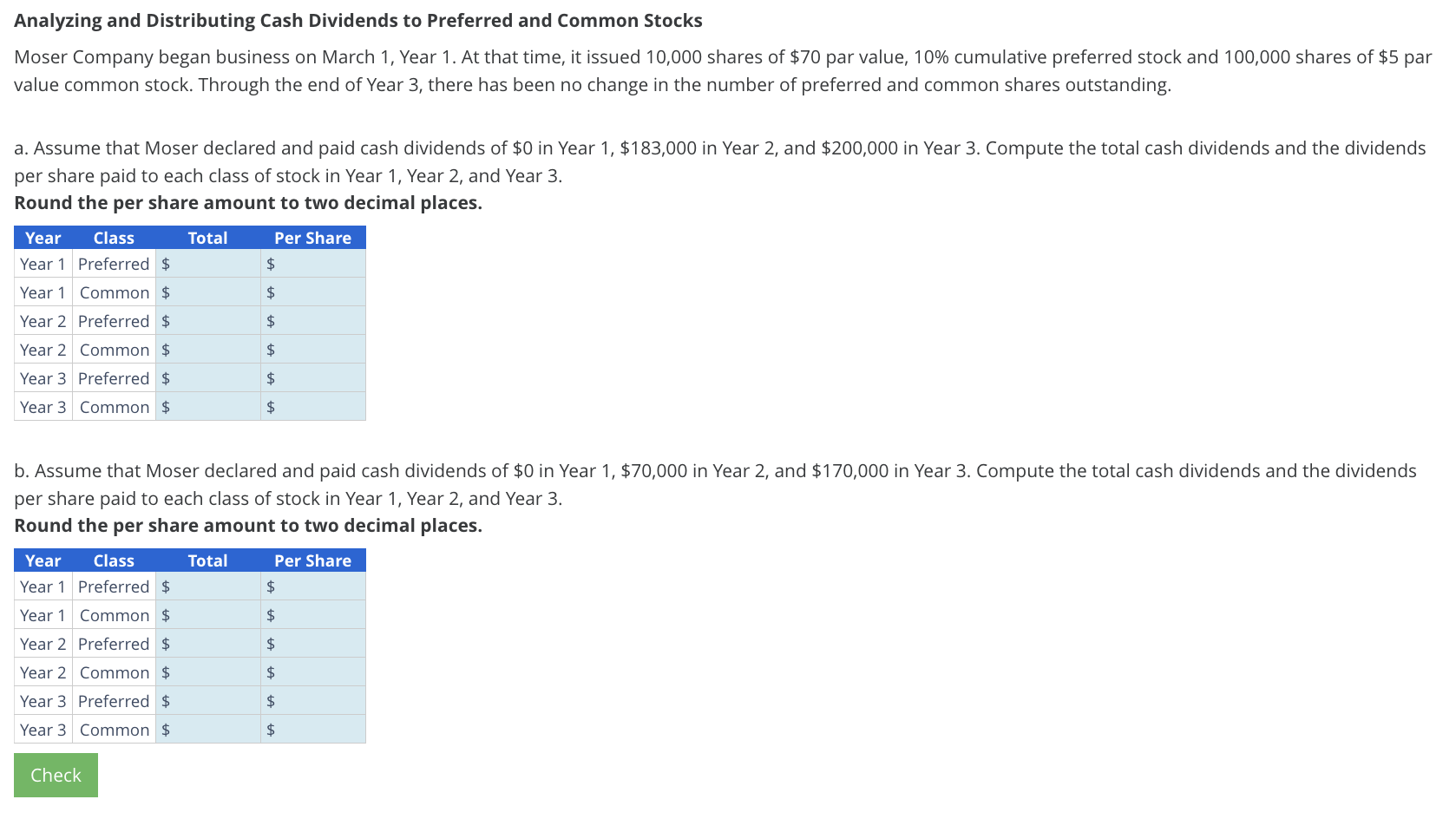 to Preferred and Common Stocks Moser Company began business on March 1,