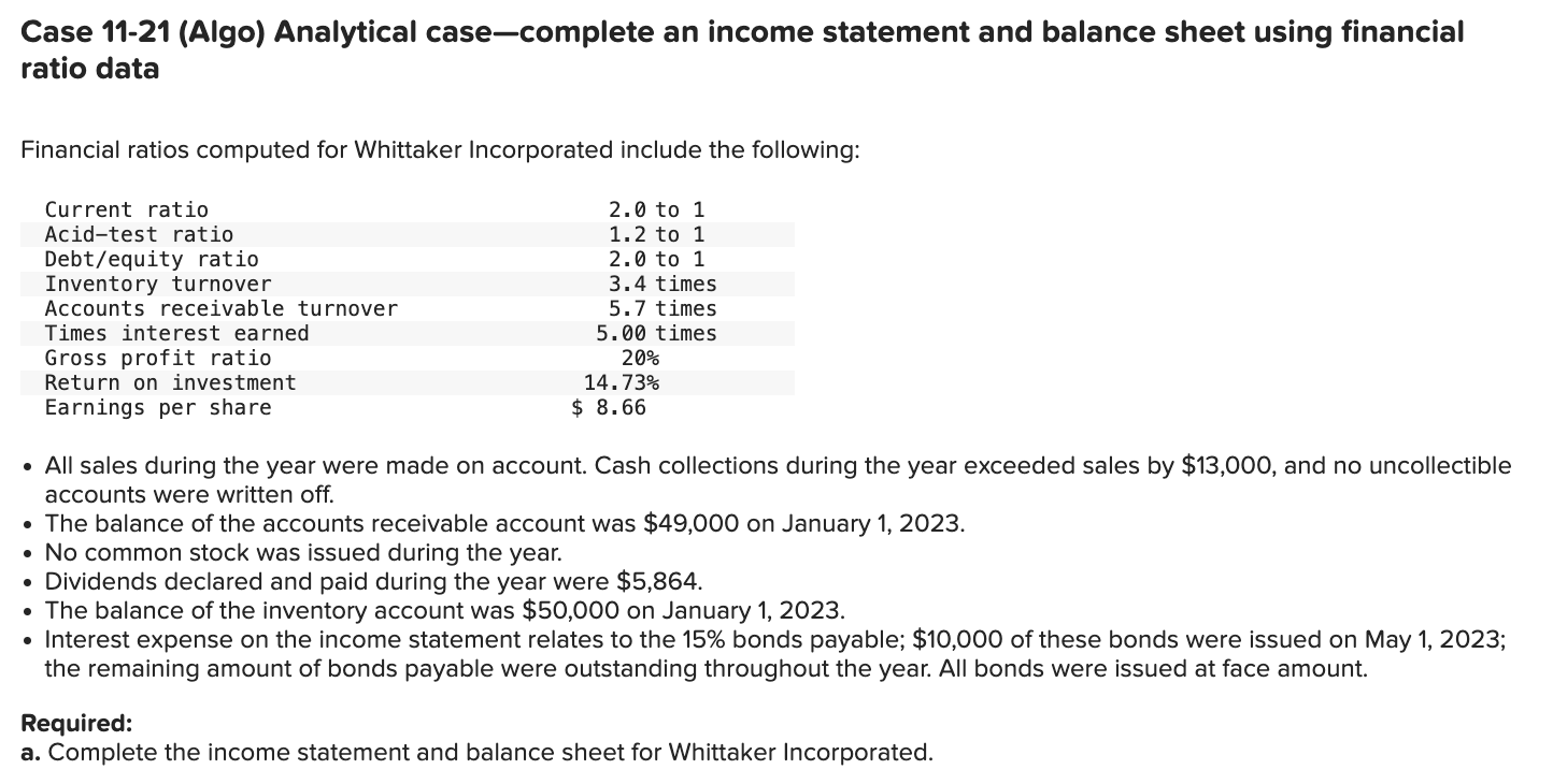financial ratio data Financial ratios computed for Whittaker Incorporated include the following:
