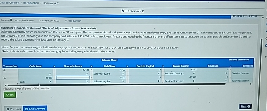 Queston 8 Incomplete ansaer Marked out of 10.00 Flagquestion Assessing Financial Statement