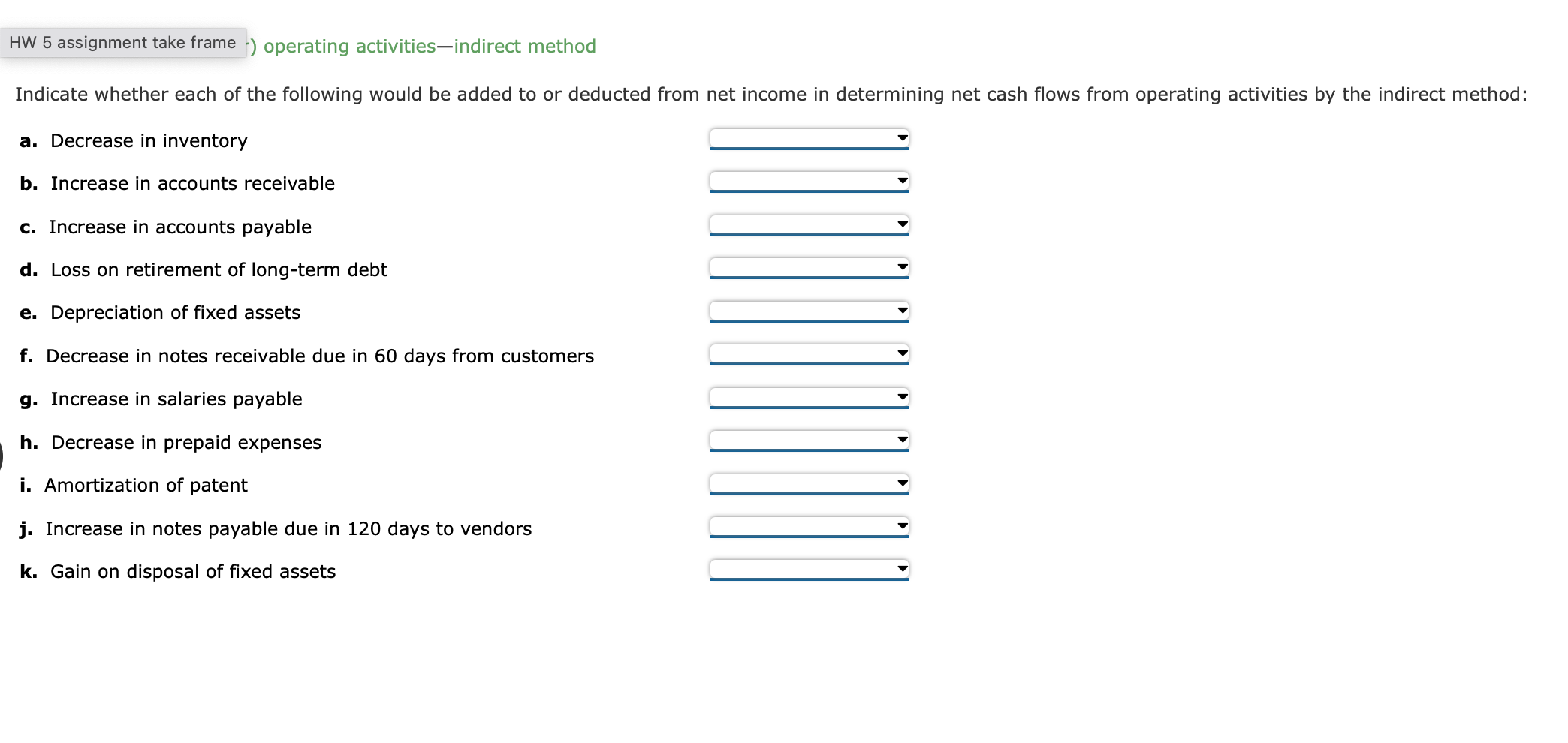 each of the following would be added to or deducted from net