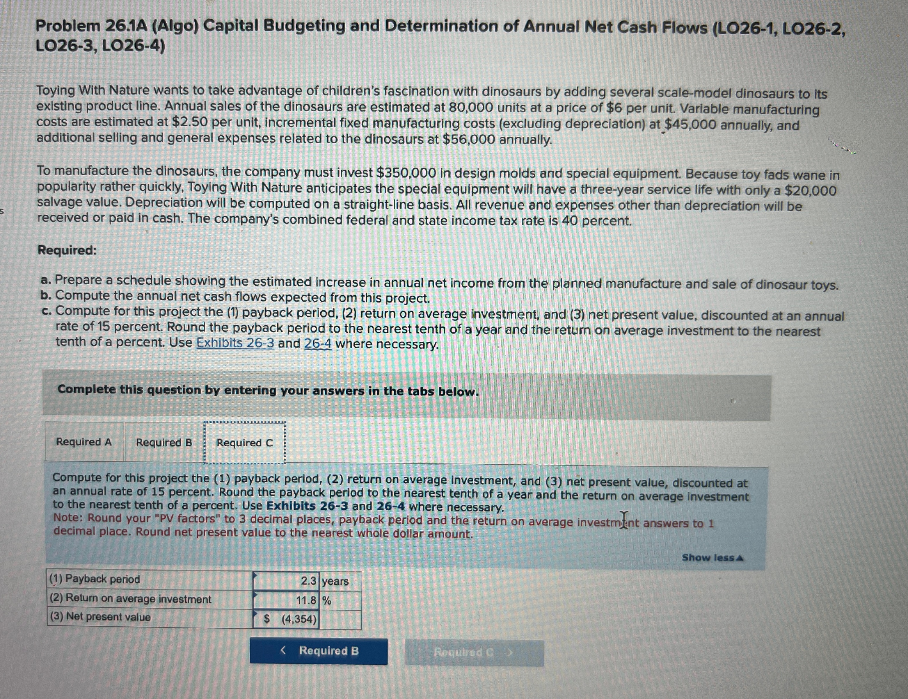  Problem 26.1A (Algo) Capital Budgeting and Determination of Annual Net Cash