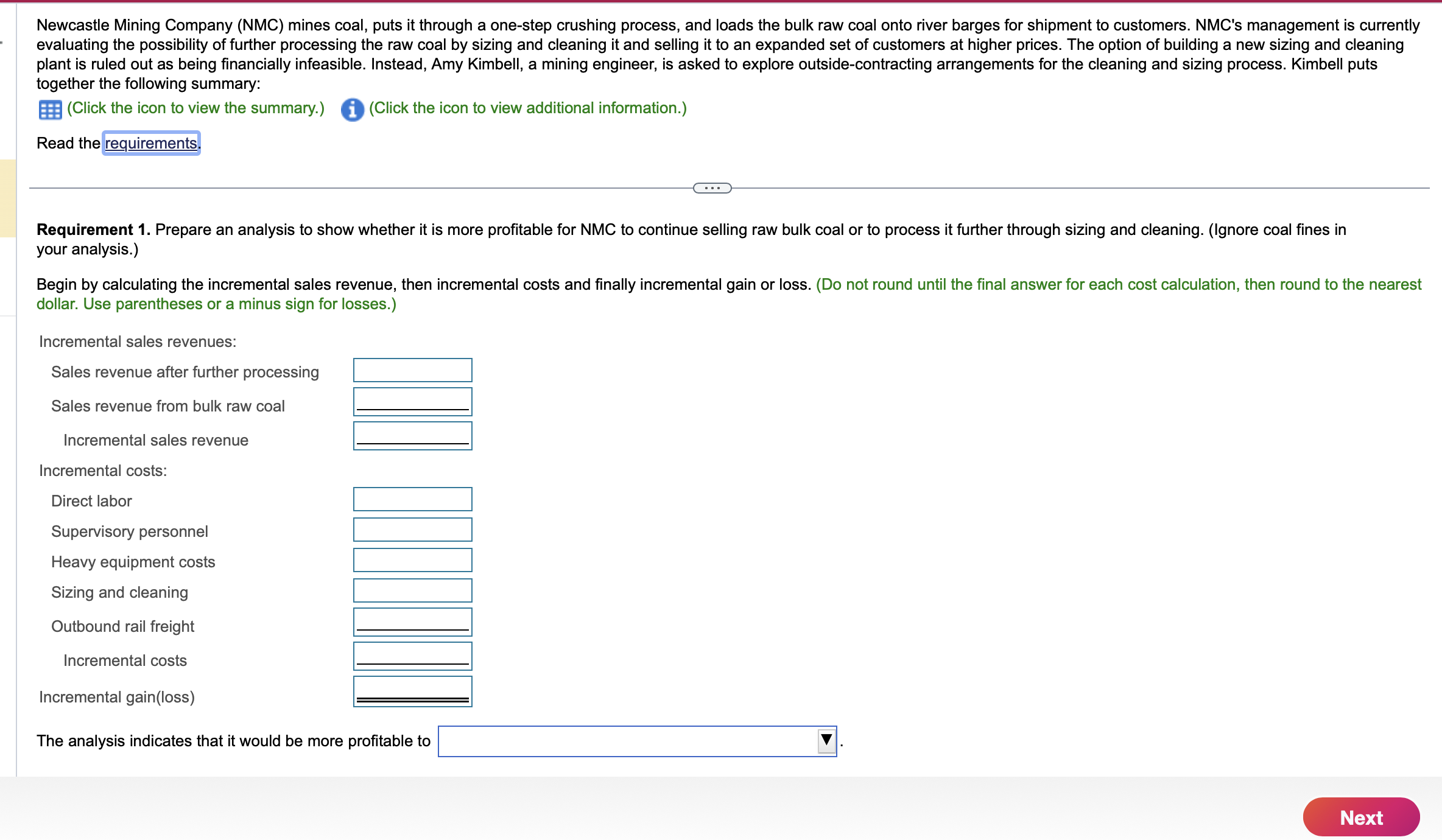  Data table \table[[,A,B,C],[1,Selling price of raw coal,$25 per ton,],[2,Cost of producing