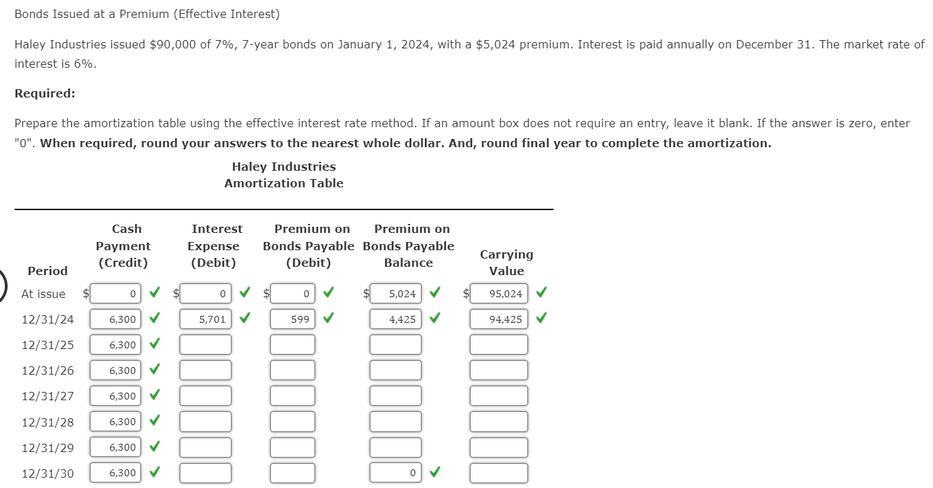  Need help with this question Bonds Issued at a Premium (Effective