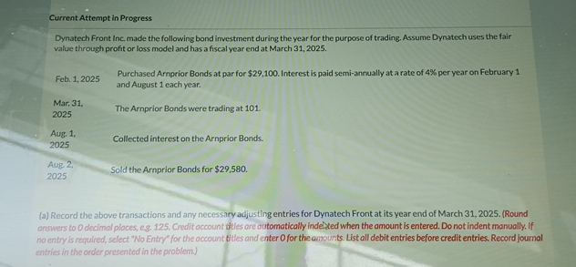  Current Attempt in Progress Dynatech front Inc. made the following bond