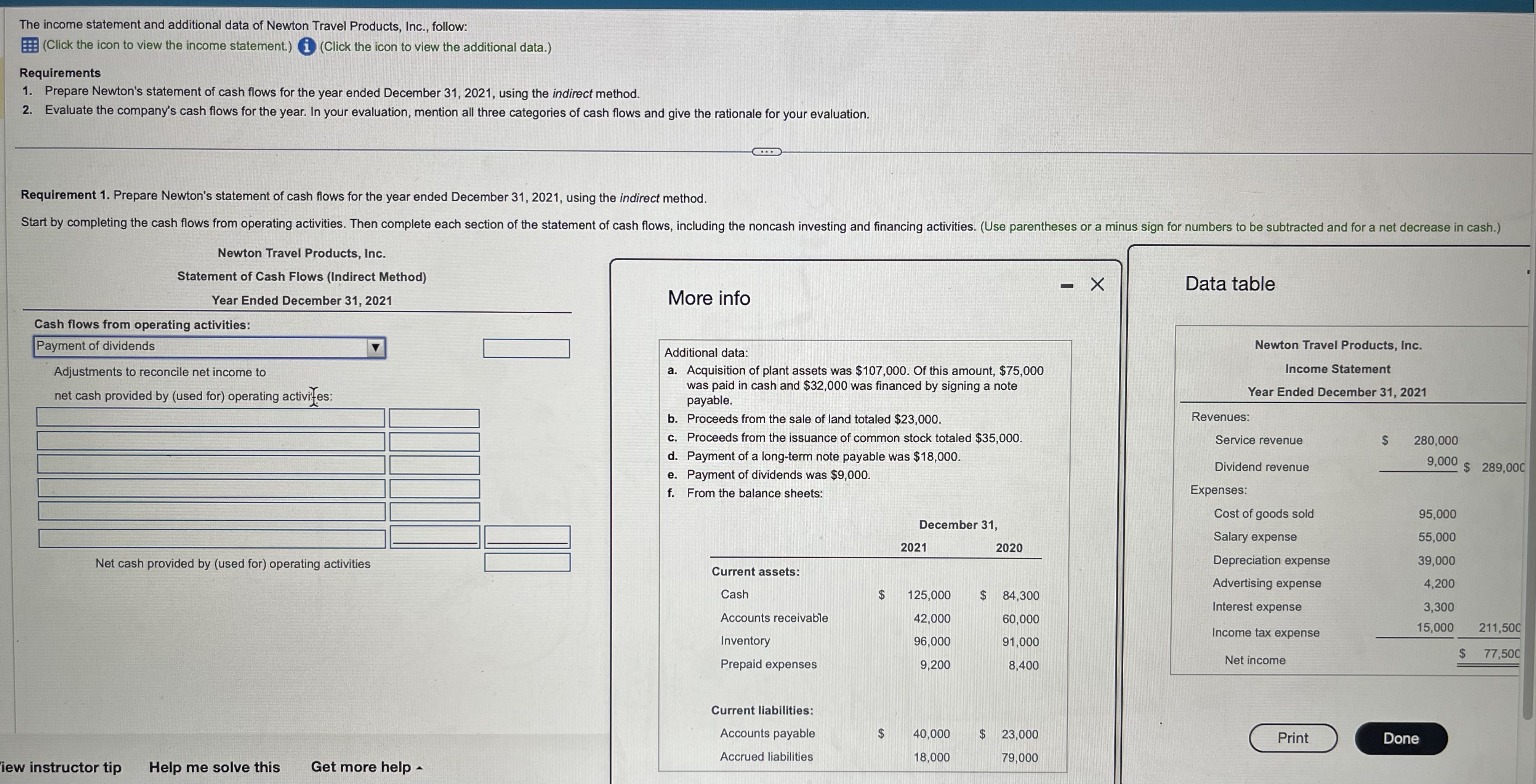 PLEASE PLEASE HELP e income statement and additional data of Newton