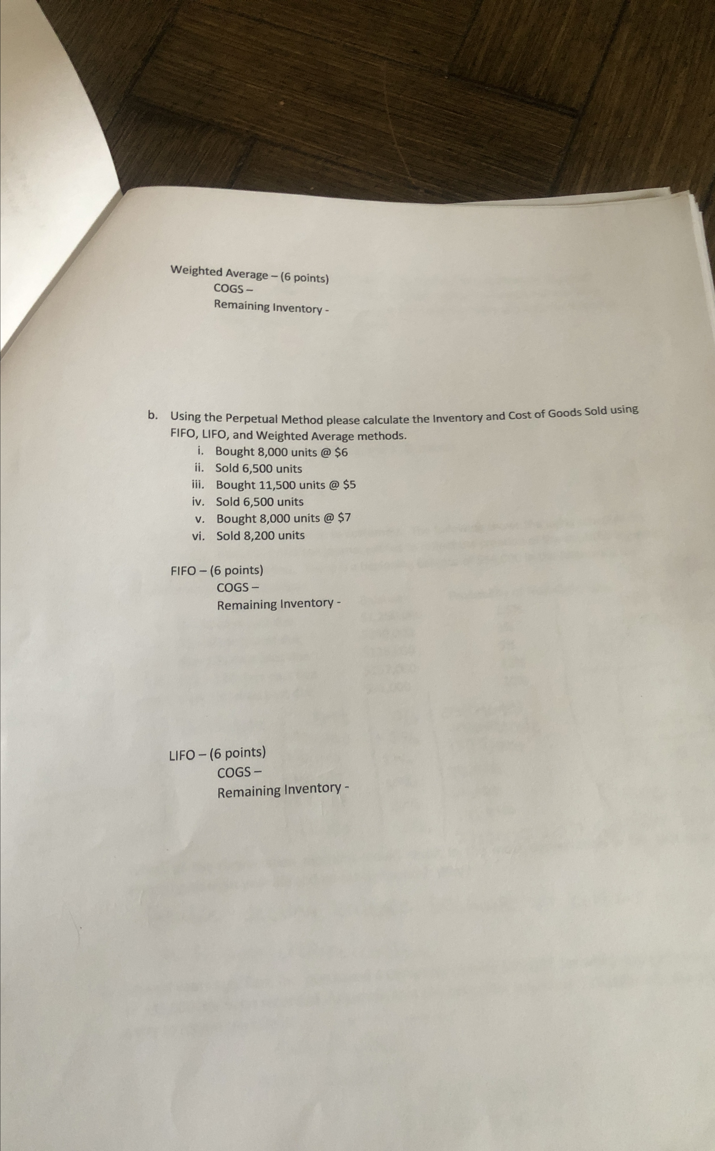 Perpetual Method please calculate the Inventory and Cost of Goods Sold using
