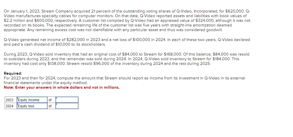 voting shares of Q-Video, Incorporated, for $620,000. Q- Video manufactures specialty cables