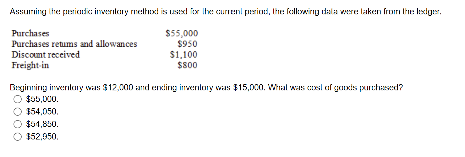 the following data were taken from the ledger. Beginning inventory was $12,000