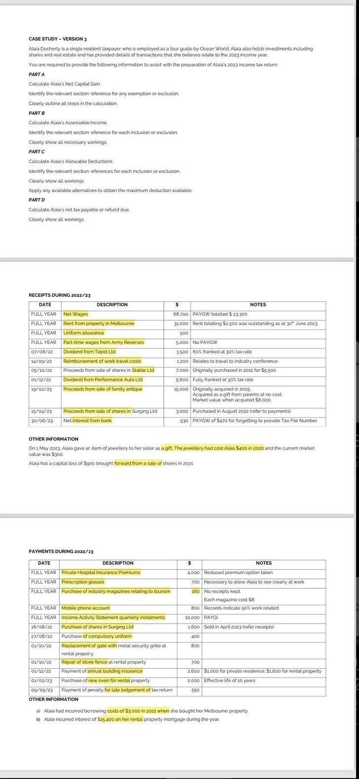  CASE STUDY - VERSION 3 Alaia Docherty is a single resident