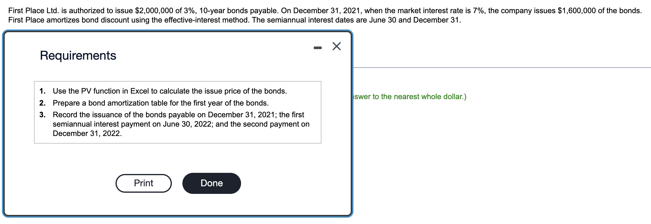  First Place Ltd. is authorized to issue $2,000,000 of 3%,10-year bonds