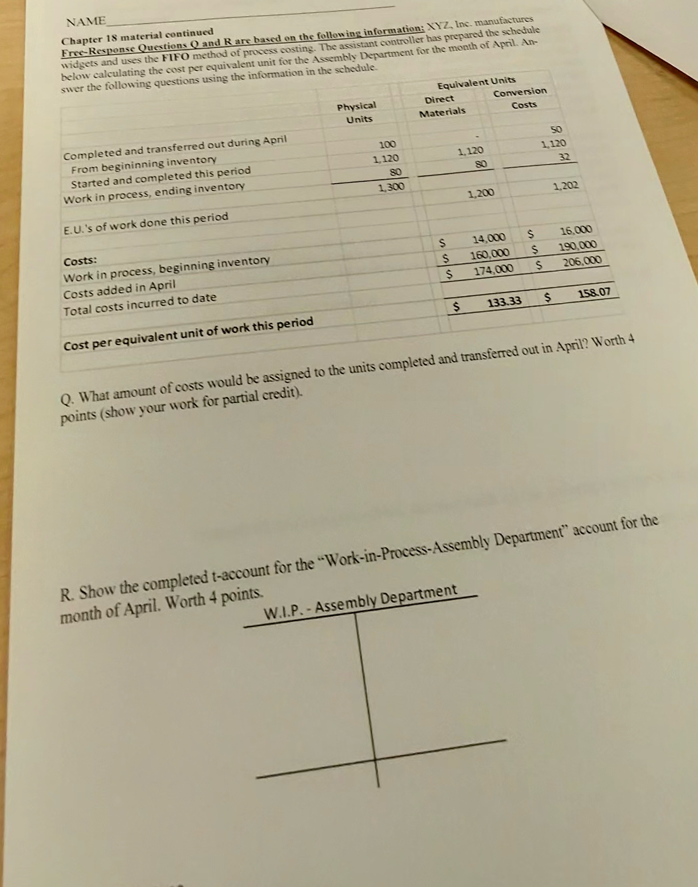  NAME q, Chapter 18 material continued Free-Response Questions Q and R
