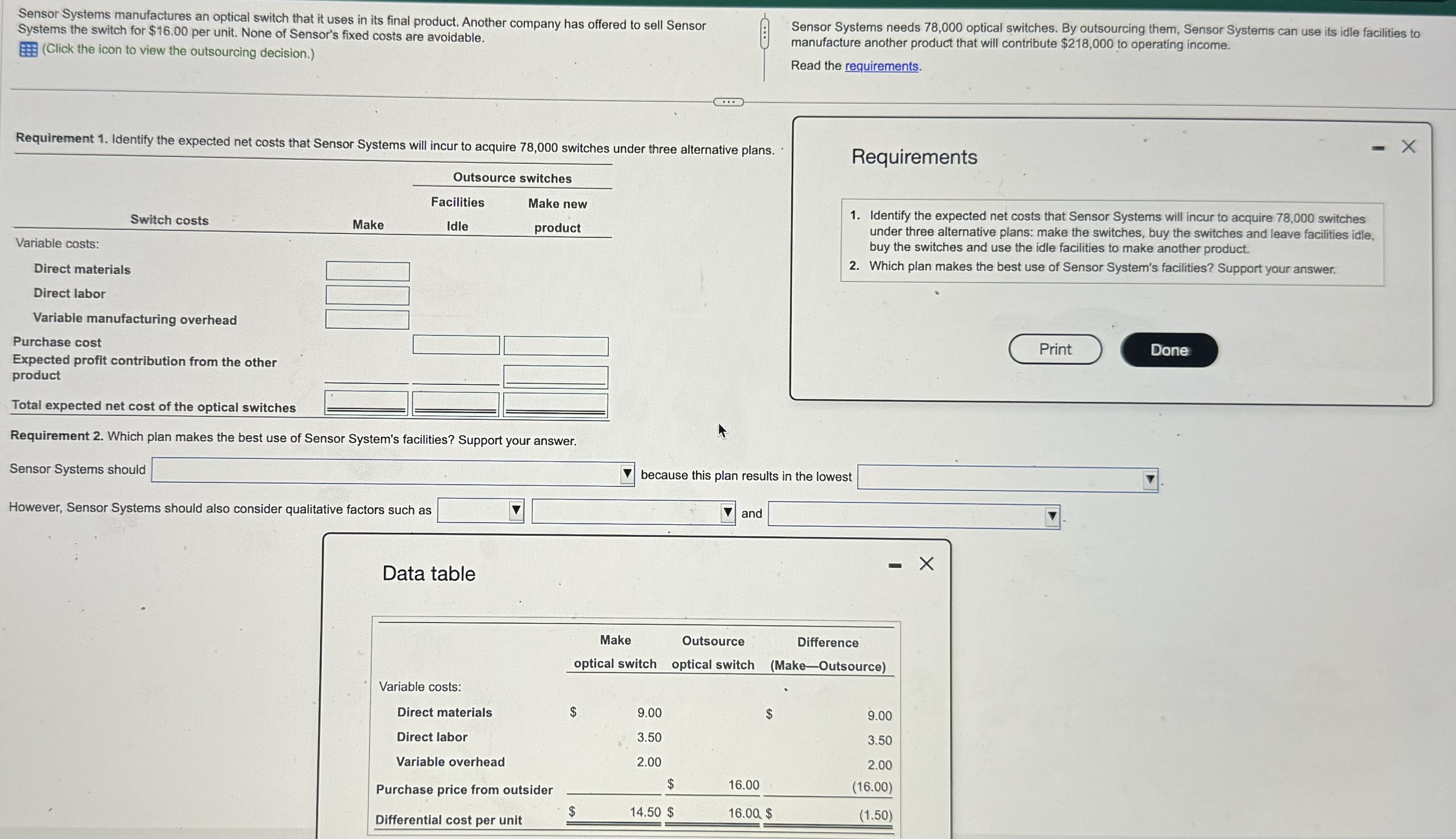final product. Another company has offered to sell Sensor Systems the switch