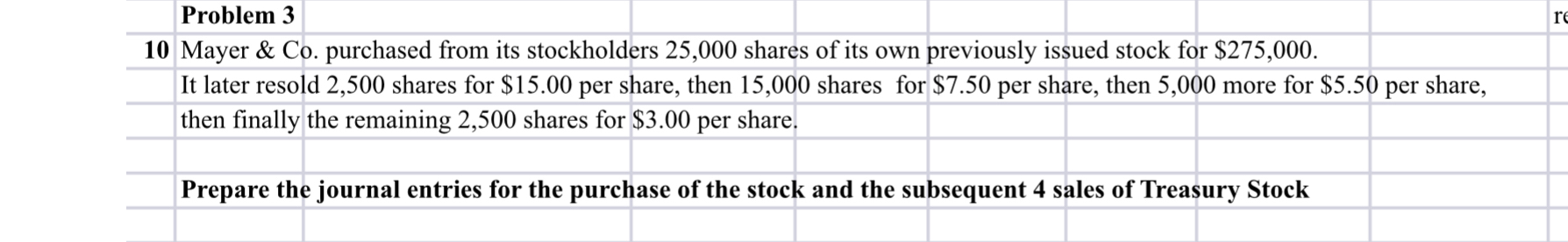 of its own previously issued stock for $275,000.It later resold 2,500 shares