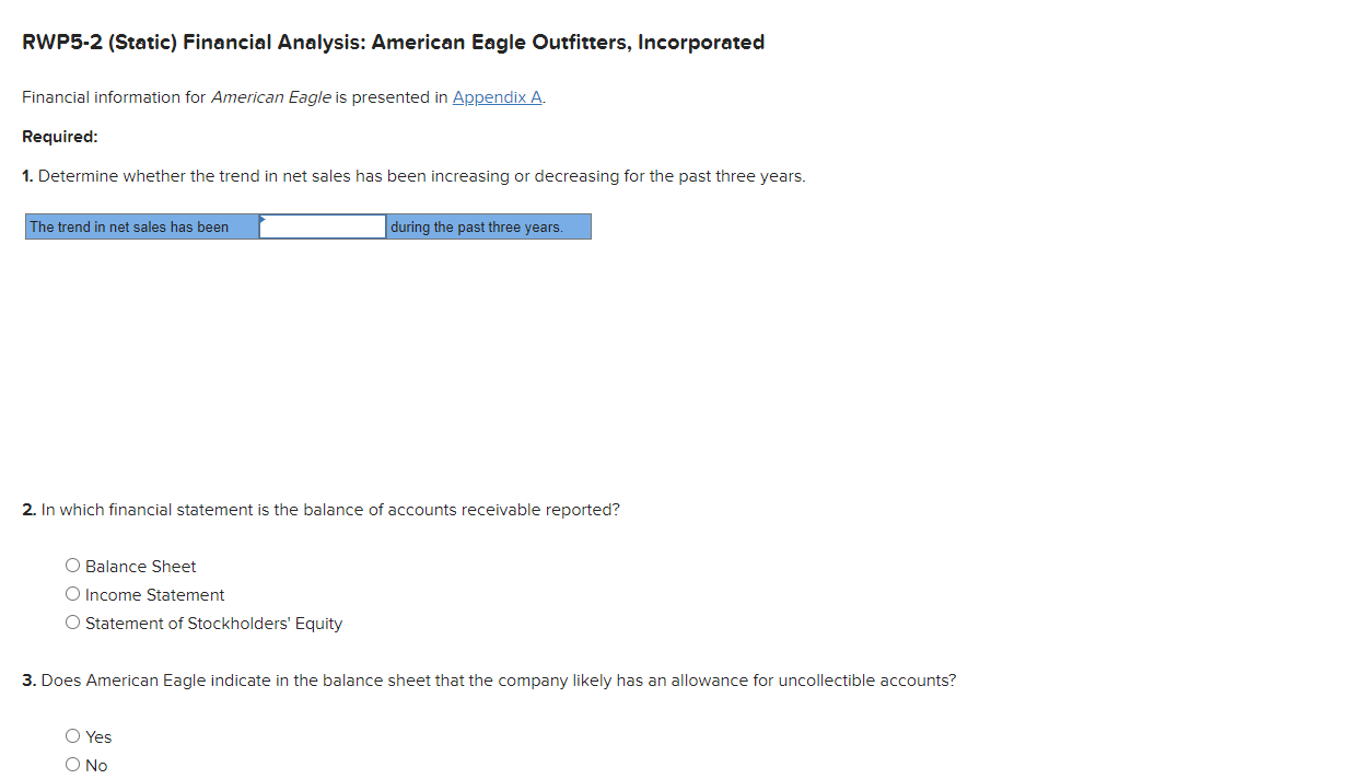  RWP5-2(Static) Financial Analysis: American Eagle Outfitters, Incorporated Financial information for American