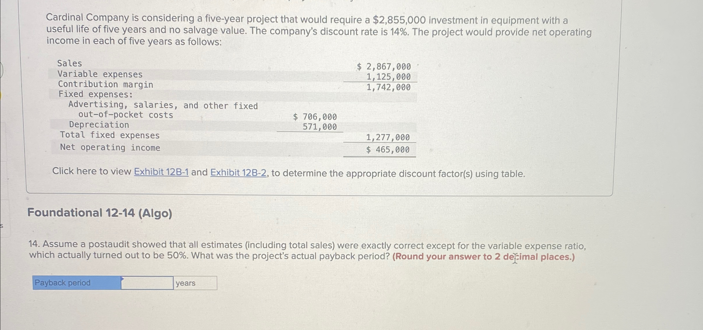  Cardinal Company is considering a five-year project that would require a