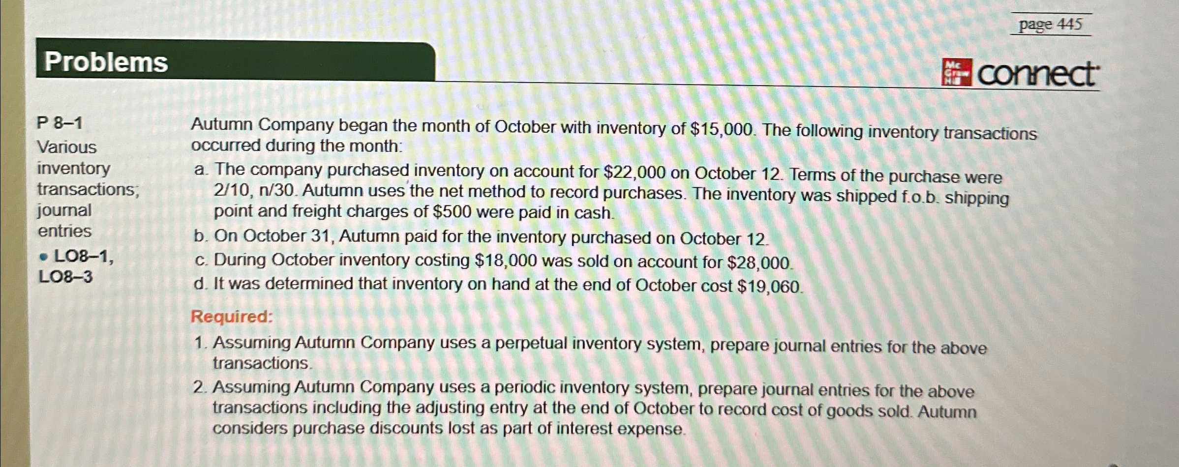 LO8-3 Autumn Company began the month of October with inventory of $15,000.