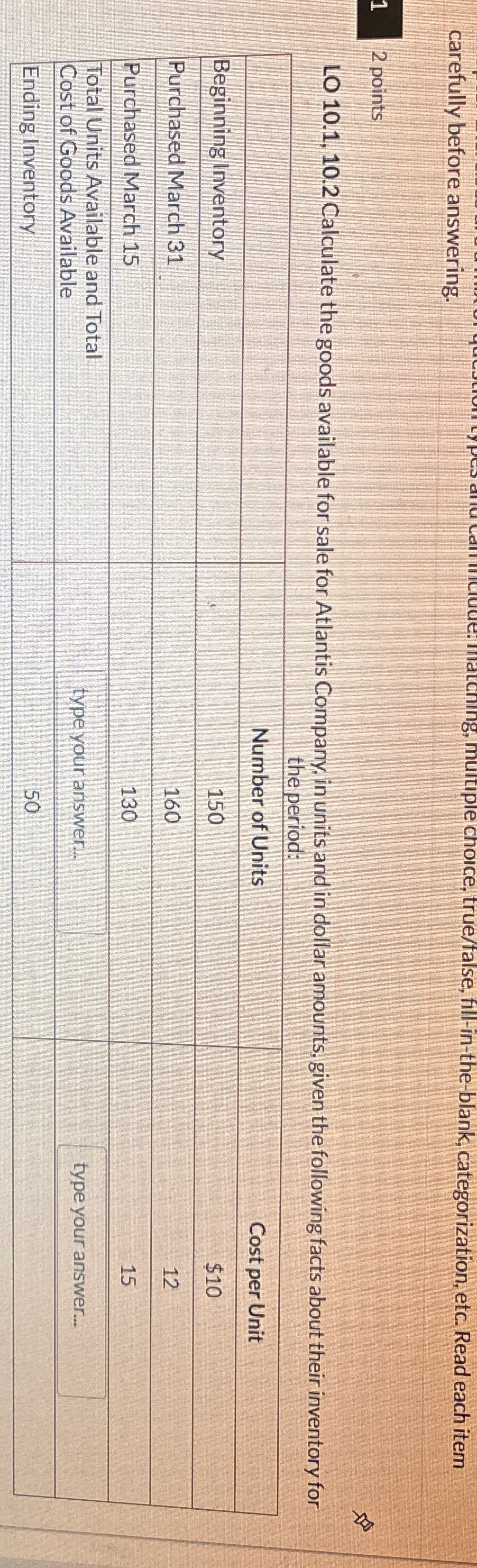 in units and in dollar amounts, given the following facts about their