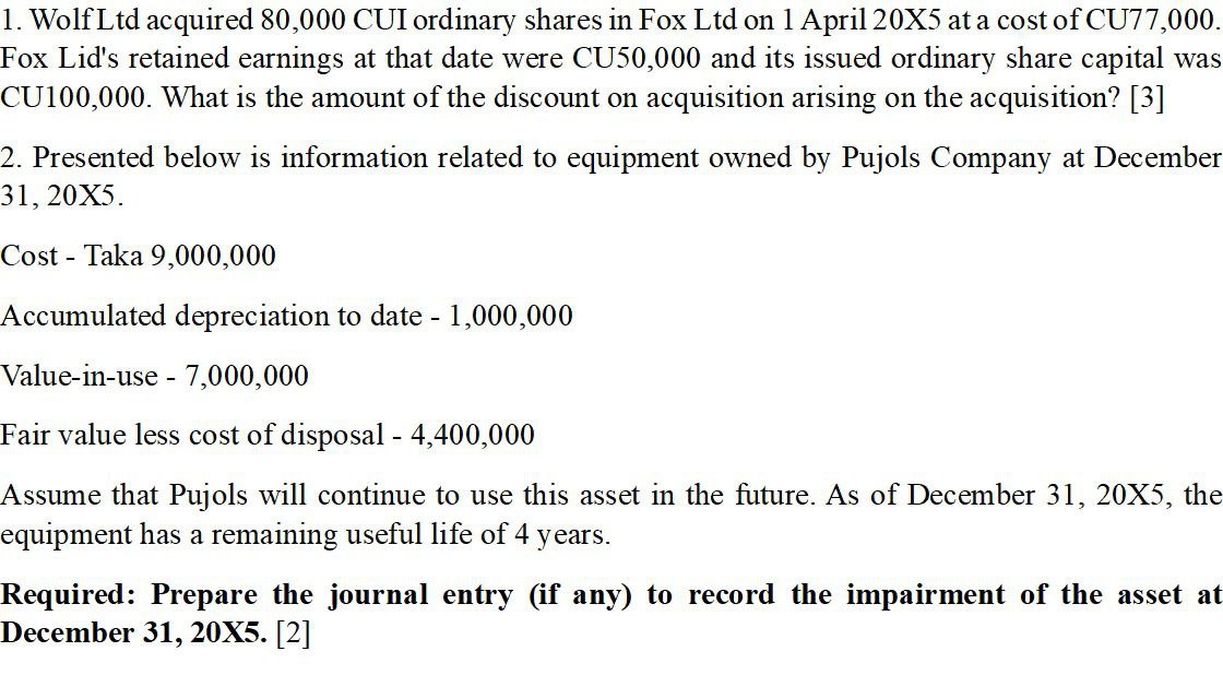 Wolf Ltd acquired 80,000 CUI ordinary shares in Fox Ltd on