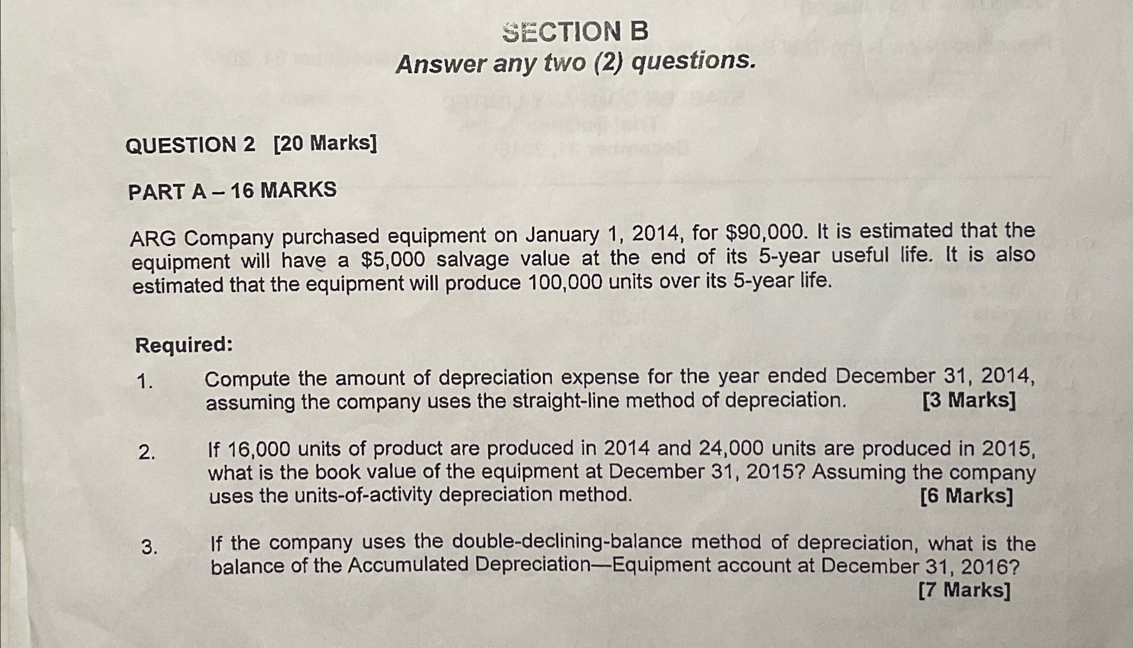A -16 MARKS ARG Company purchased equipment on January 1,2014, for $90,000.