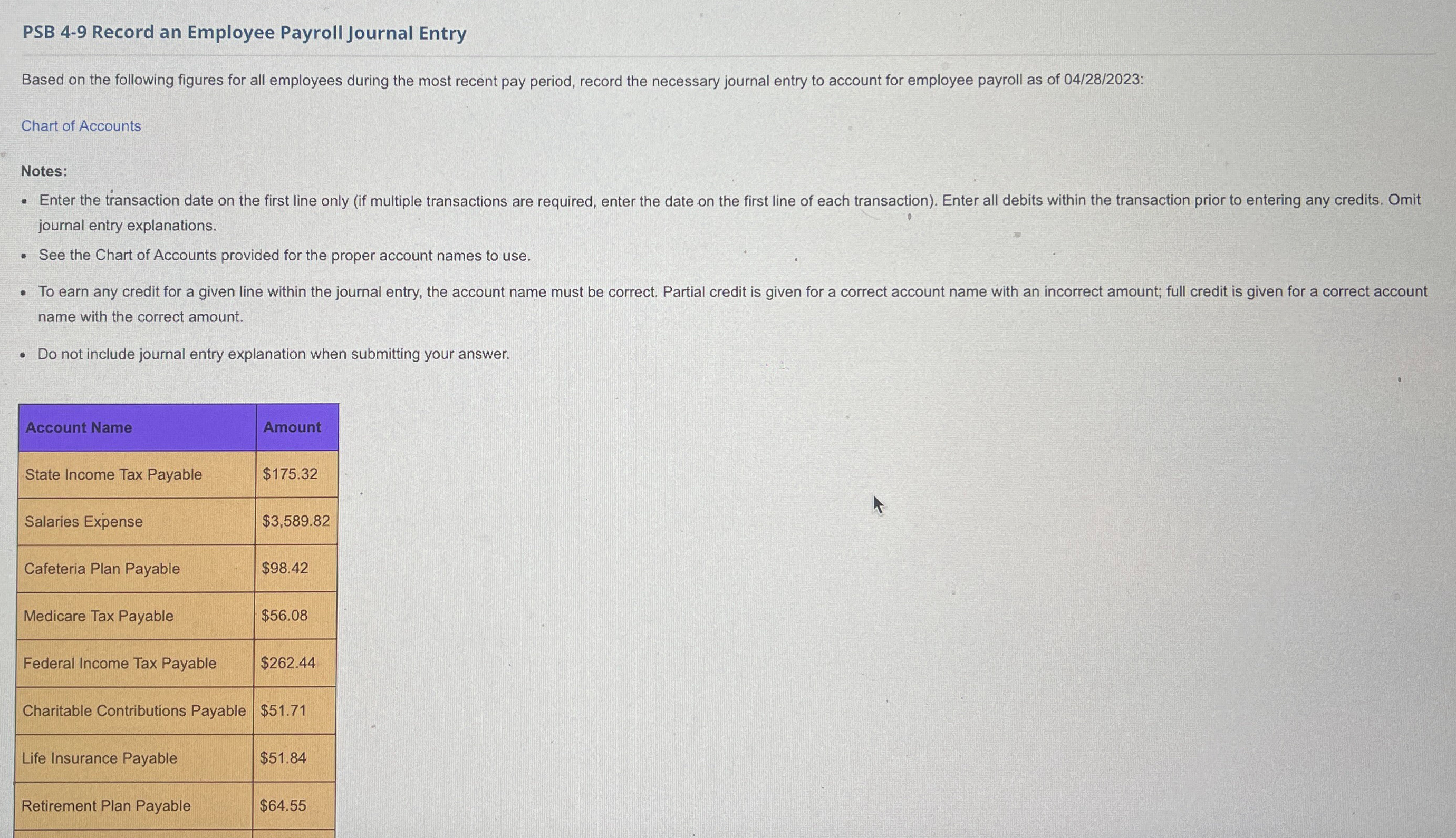 How to solve PSB 4-9 Record an Employee Payroll Journal Entry