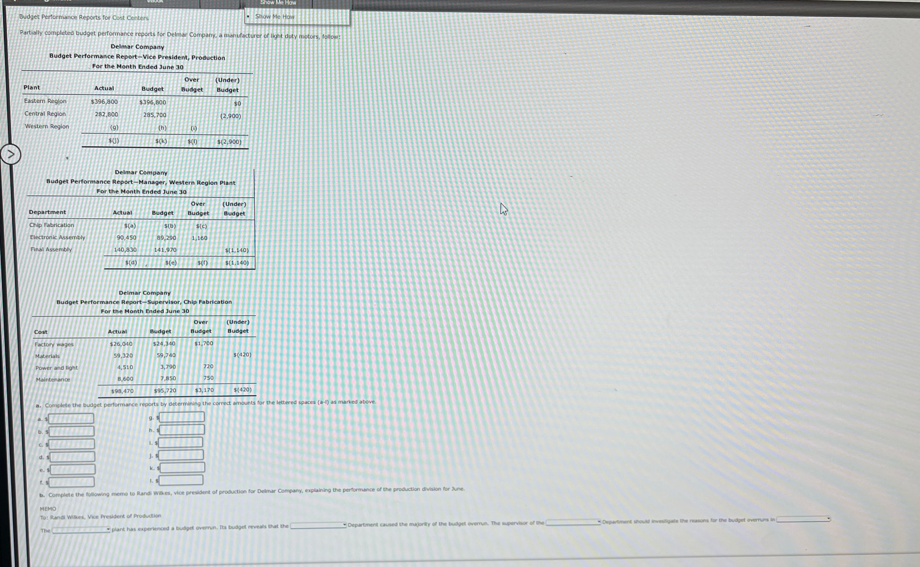Budget Performance Reports for Cost Centers Show Me How Partially completed