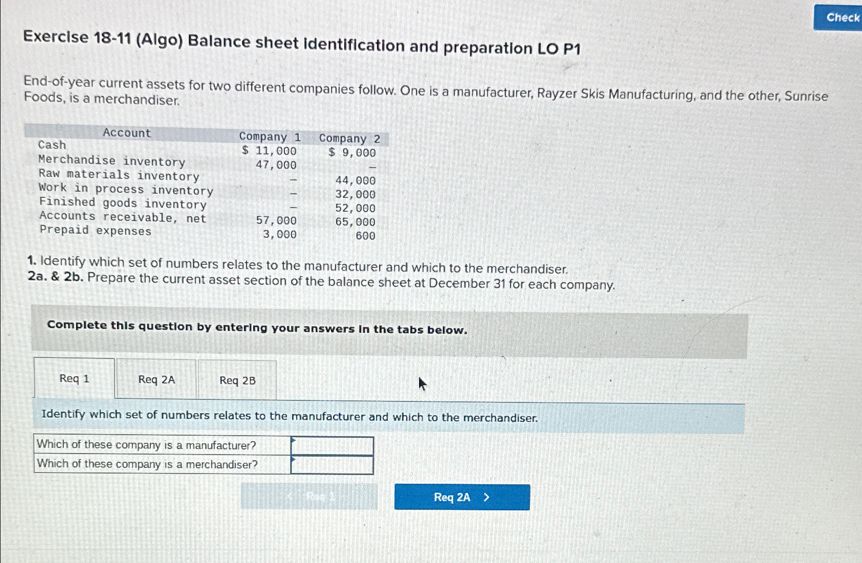 Exercise 18-11(Algo) Balance sheet Identification and preparation LO P1 End-of-year current