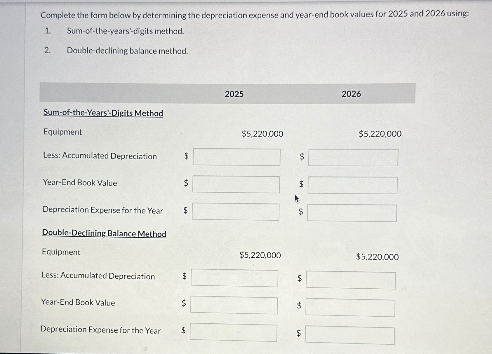  Complete the form below by determining the depreciation expense and year-end