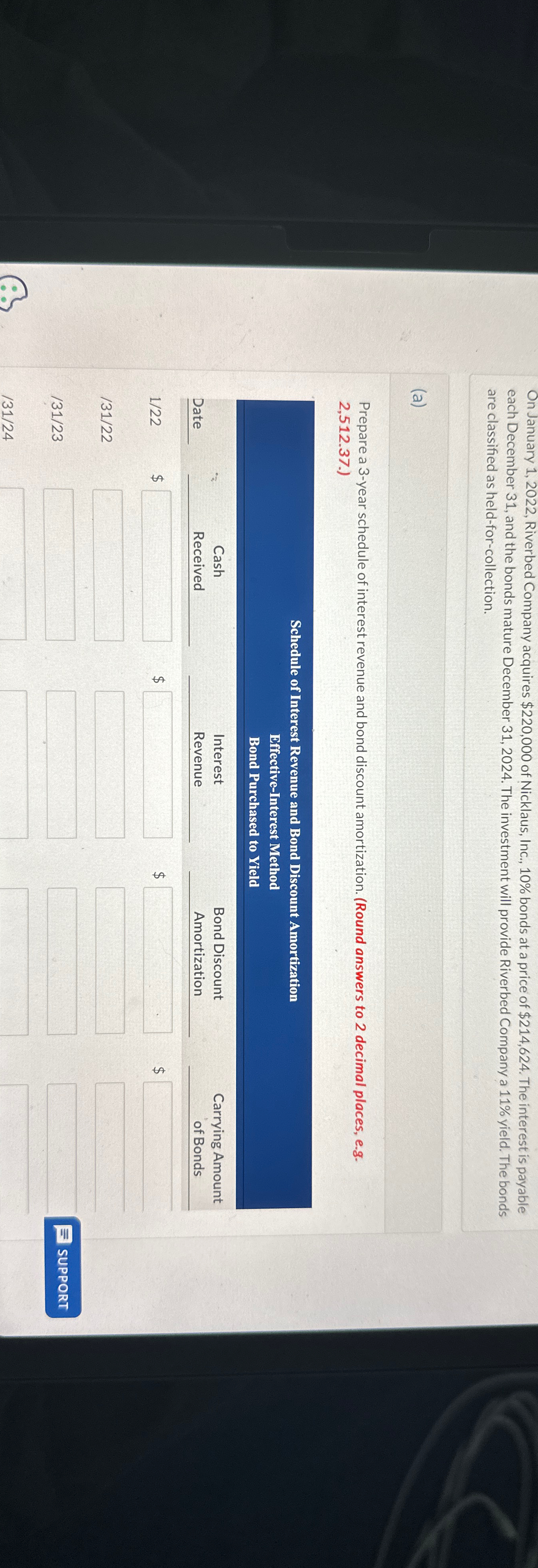 bonds at a price of $214,624. The interest is payable each December