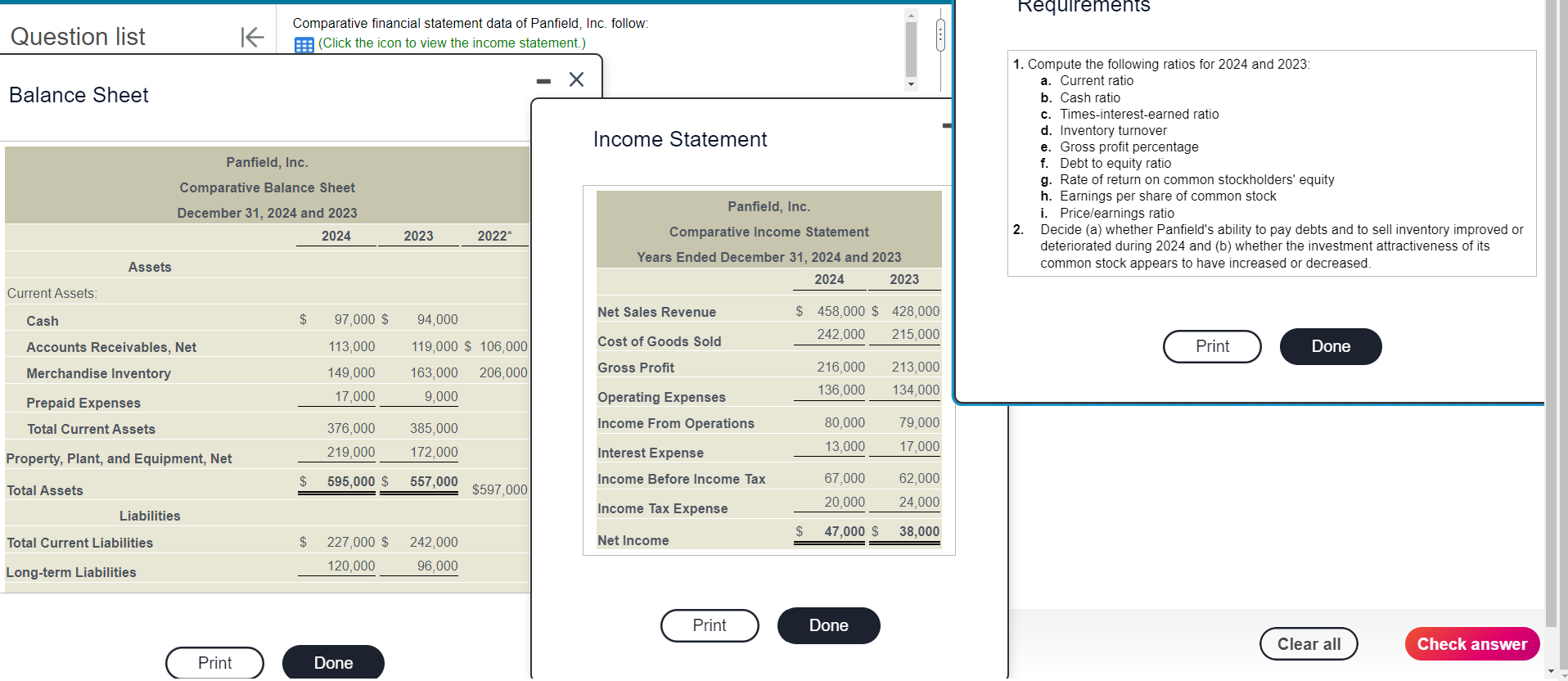 Inventory Prepaid Expenses Total Current Assets Comparative financial statement data of Panfieldi
