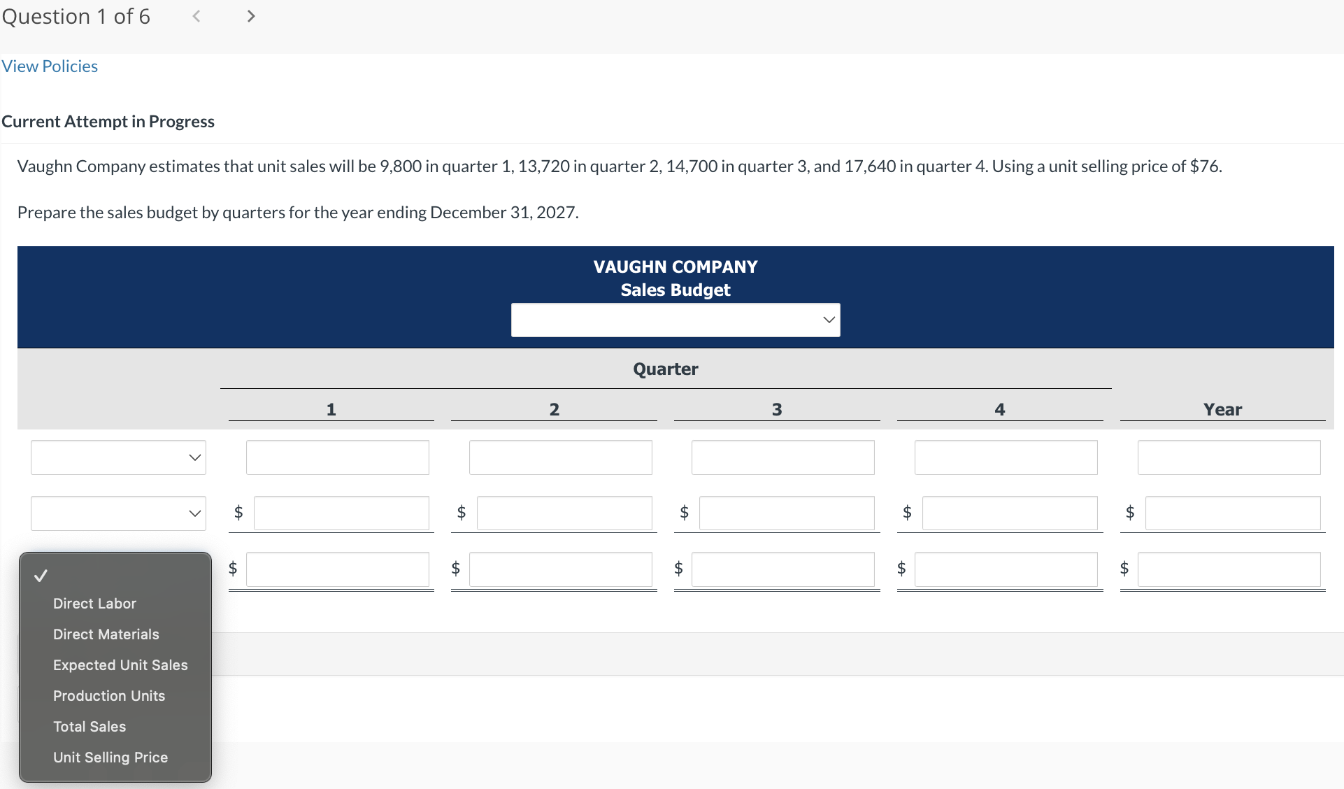 CHAPTER 15 QUESTION #1 View Policies Current Attempt in Progress Vaughn