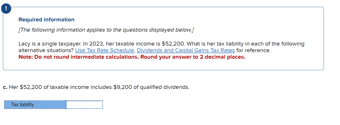 In 2023, her taxable income is $52,200. What is her tax liability