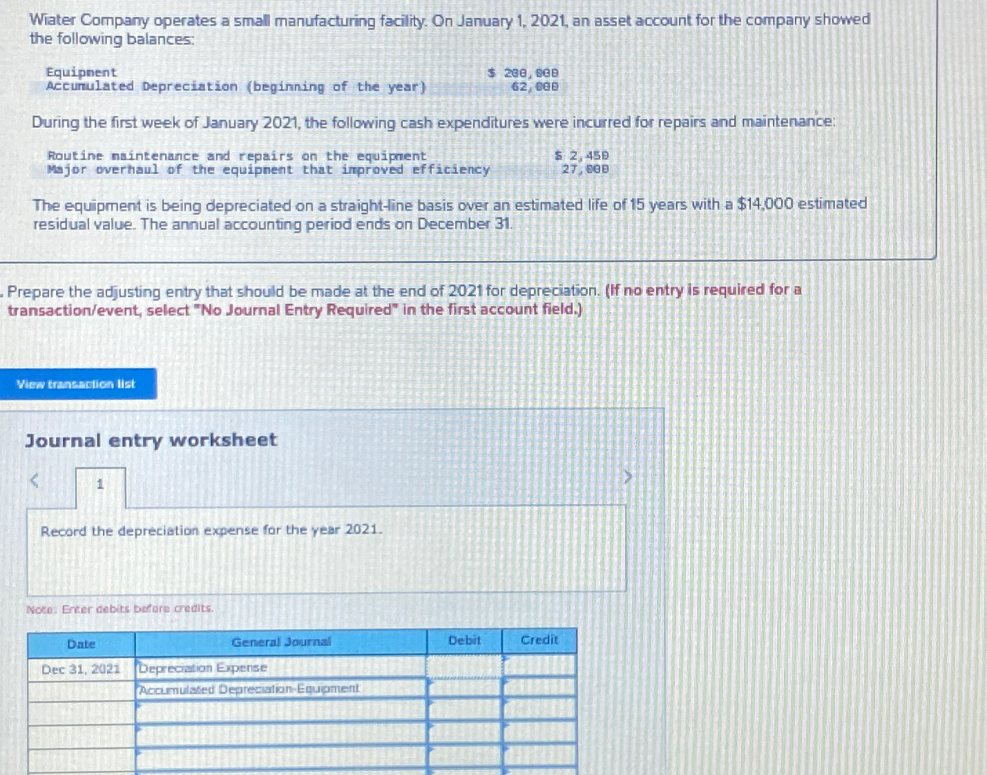 Please help! Wiater Company operates a small manufacturing facility. On January