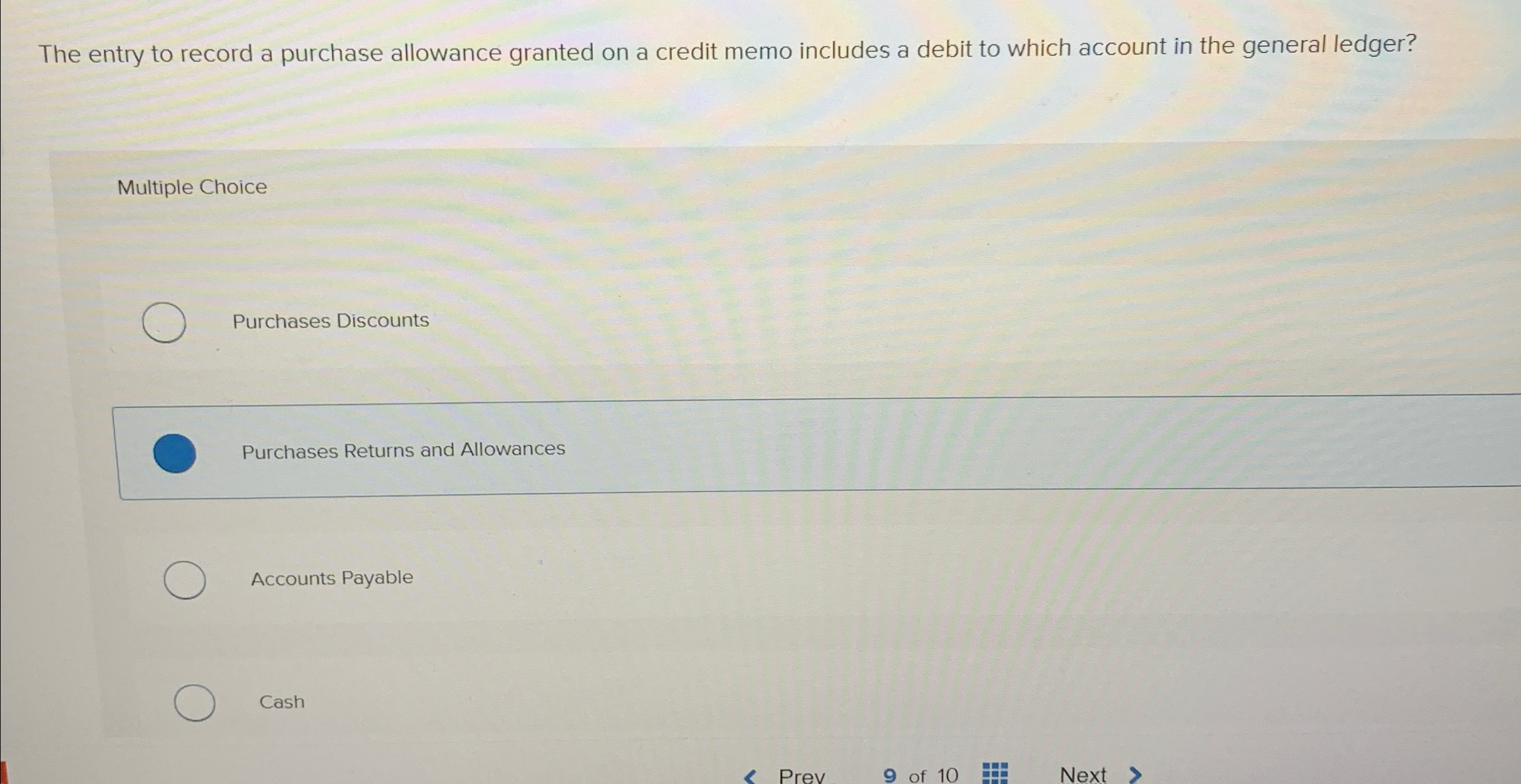 The entry to record a purchase allowance granted on a credit